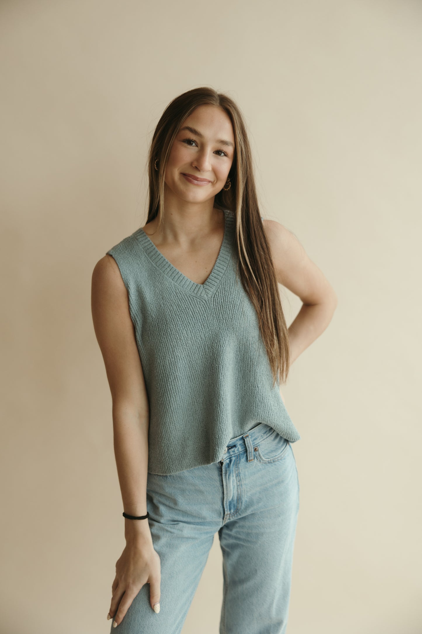 Textured Knit V-Neck Top