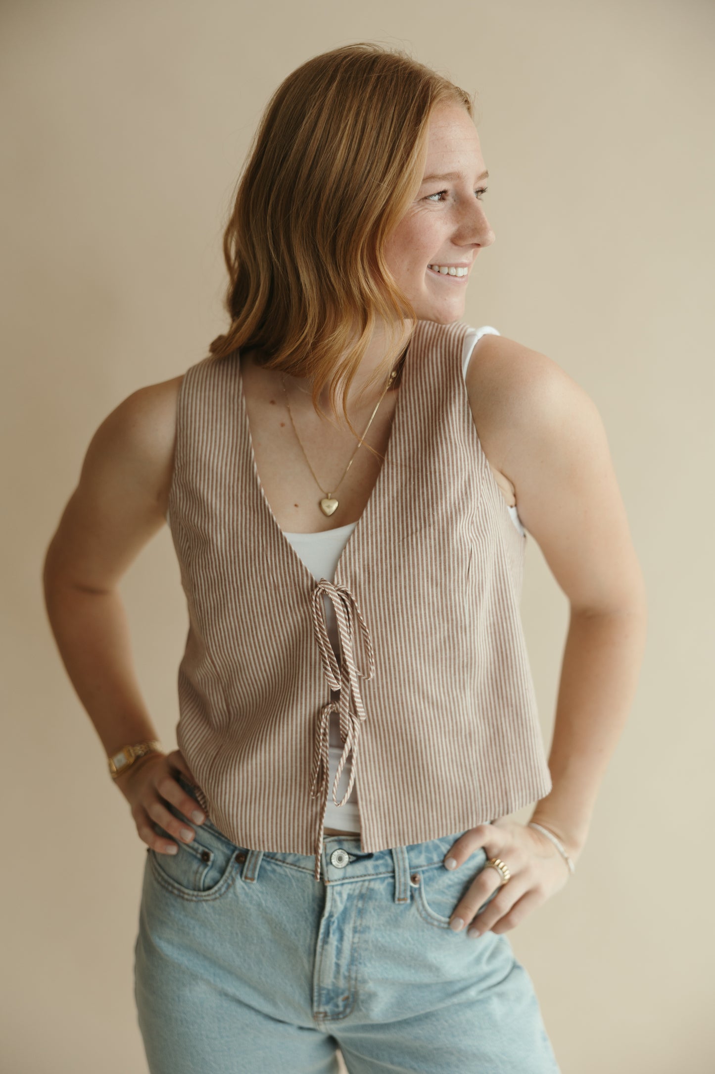 Brick Pinstriped Tie Vest