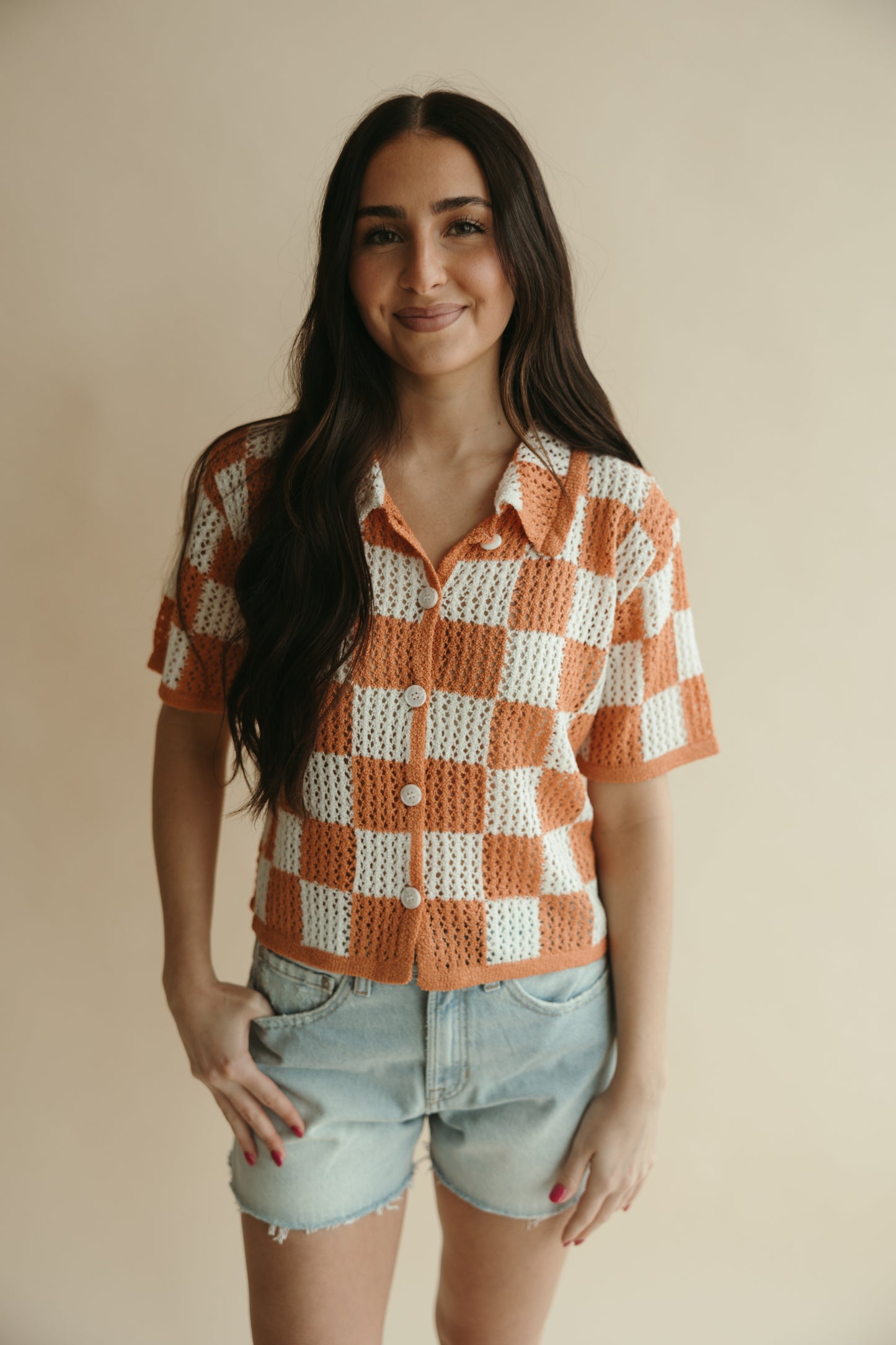 Orange Checkered Crochet Top