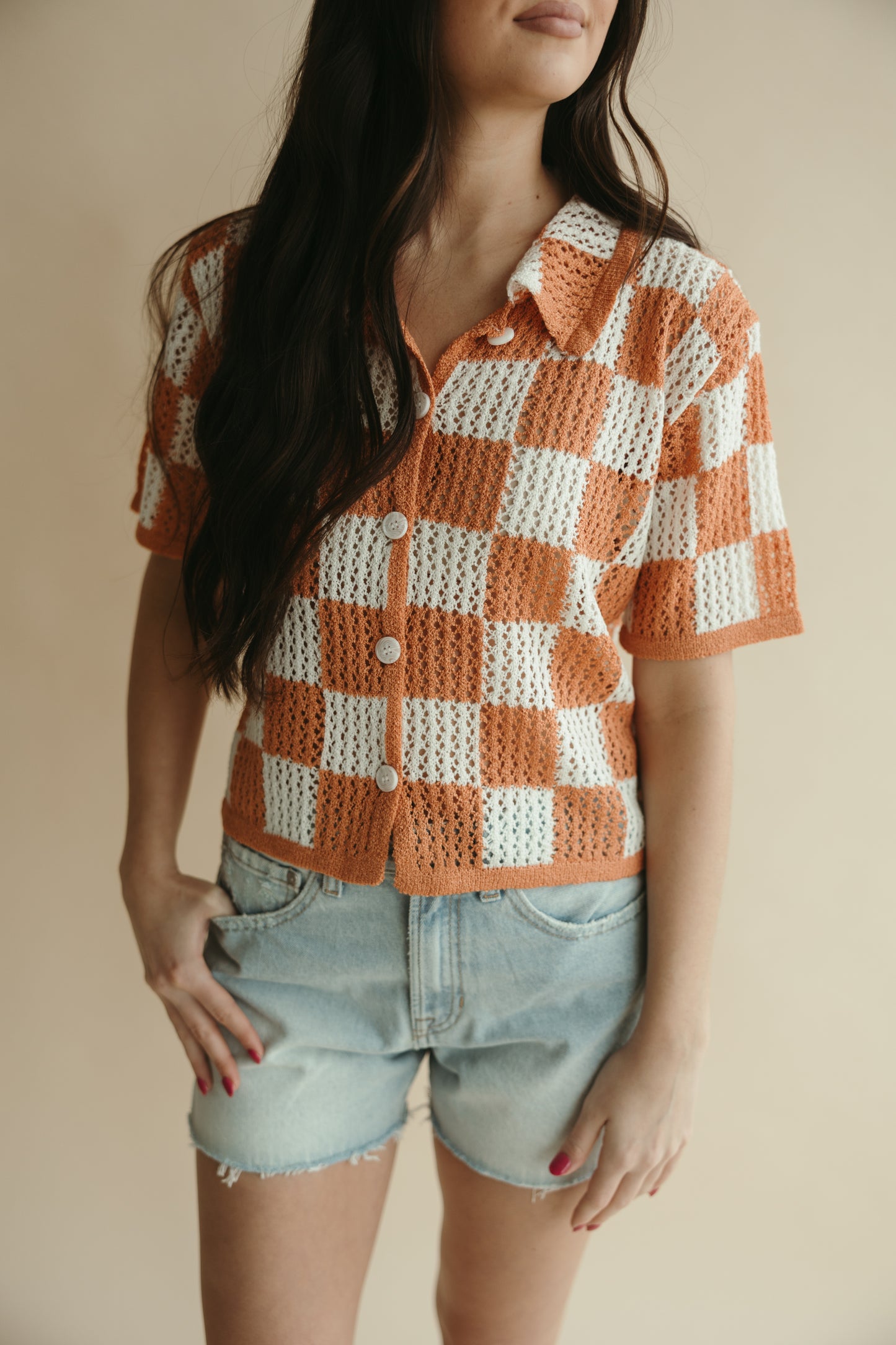 Orange Checkered Crochet Top