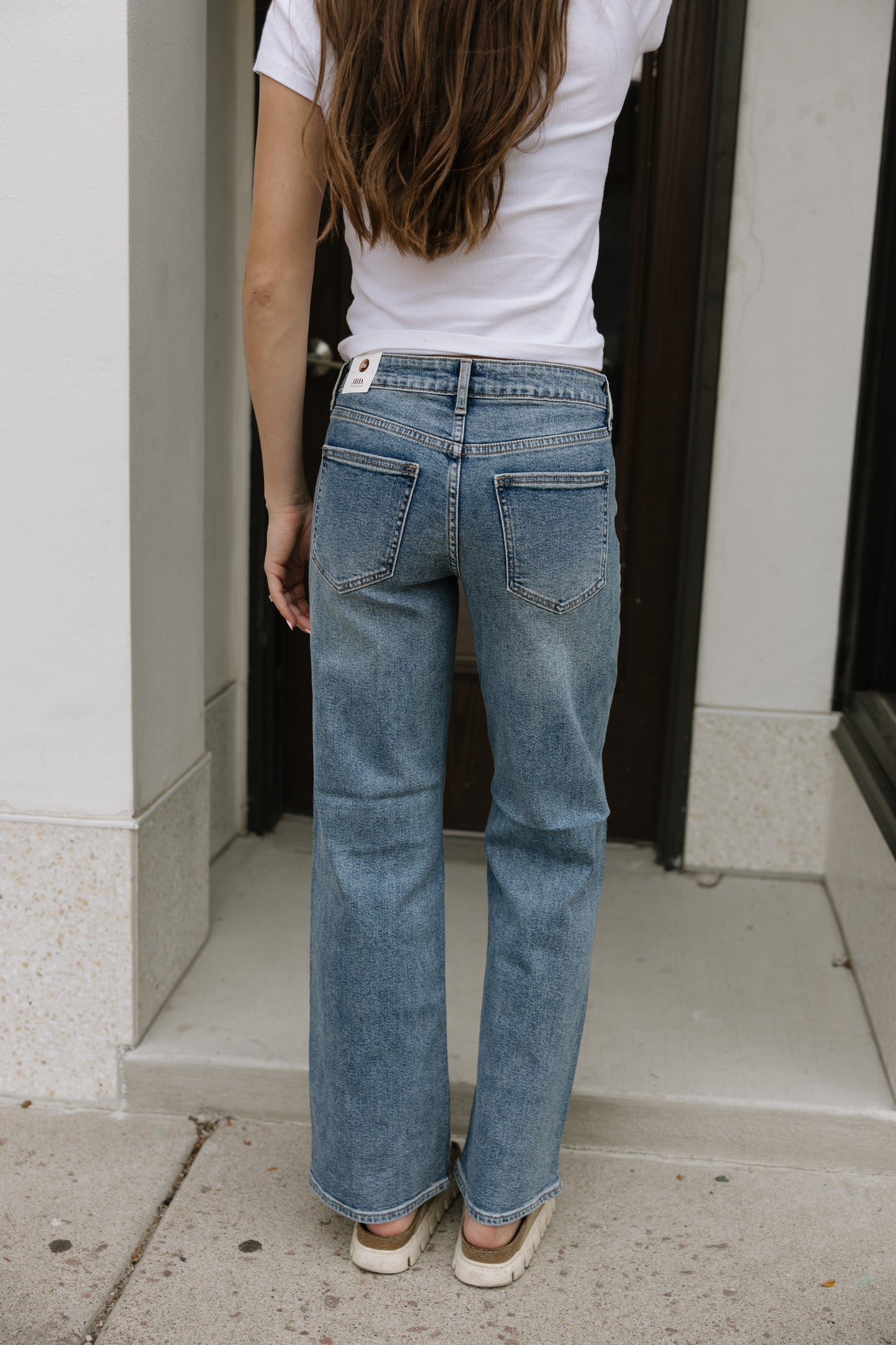 High Rise Full Length Straight Leg Jeans