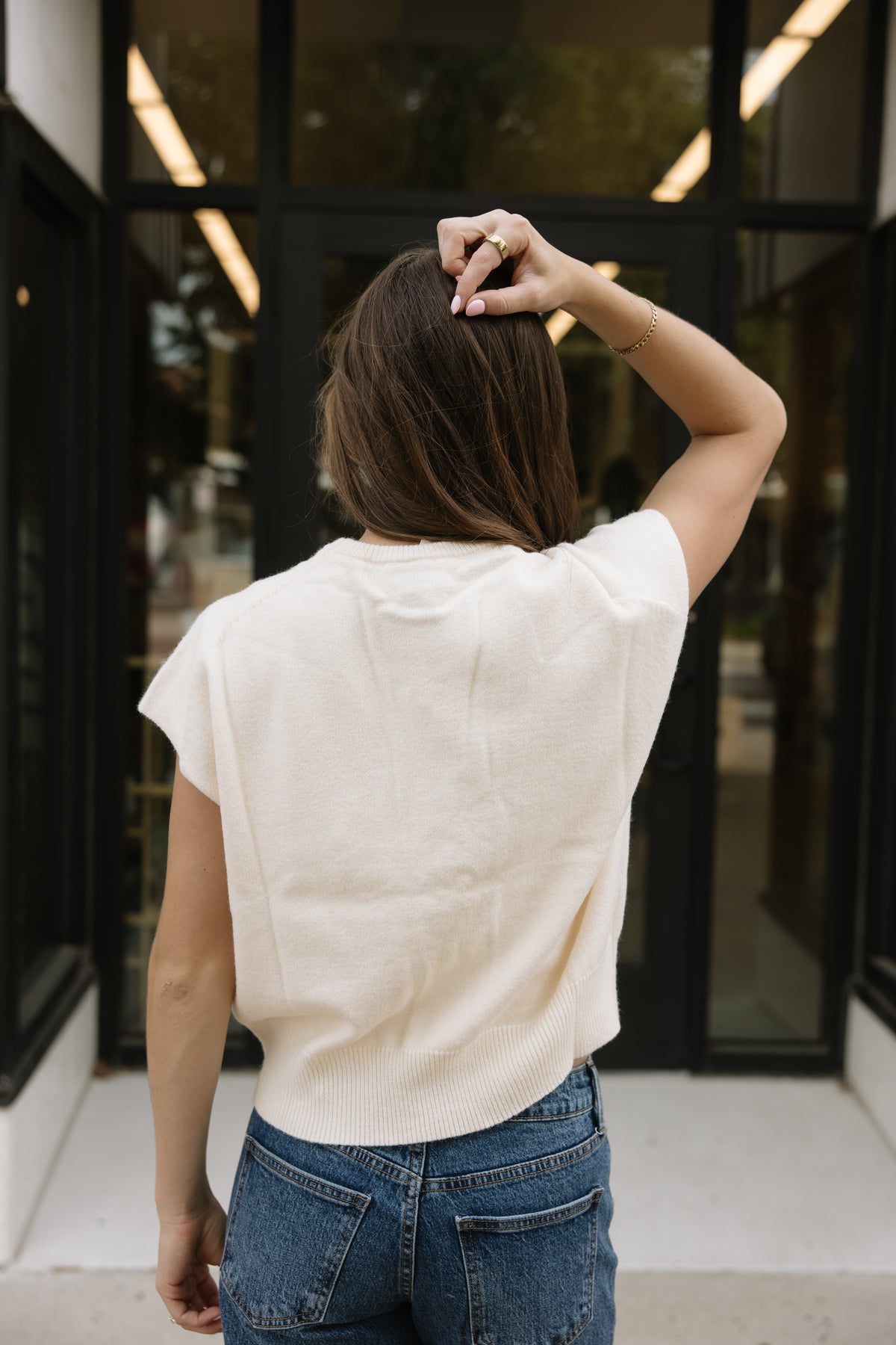 Cream Short Sleeve Sweater Top