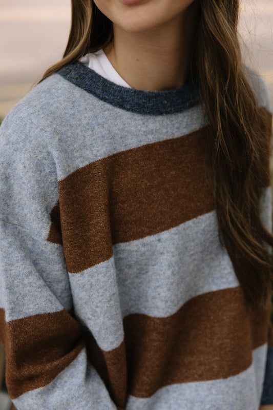 Big Stripe Sweater in Blue & Brown