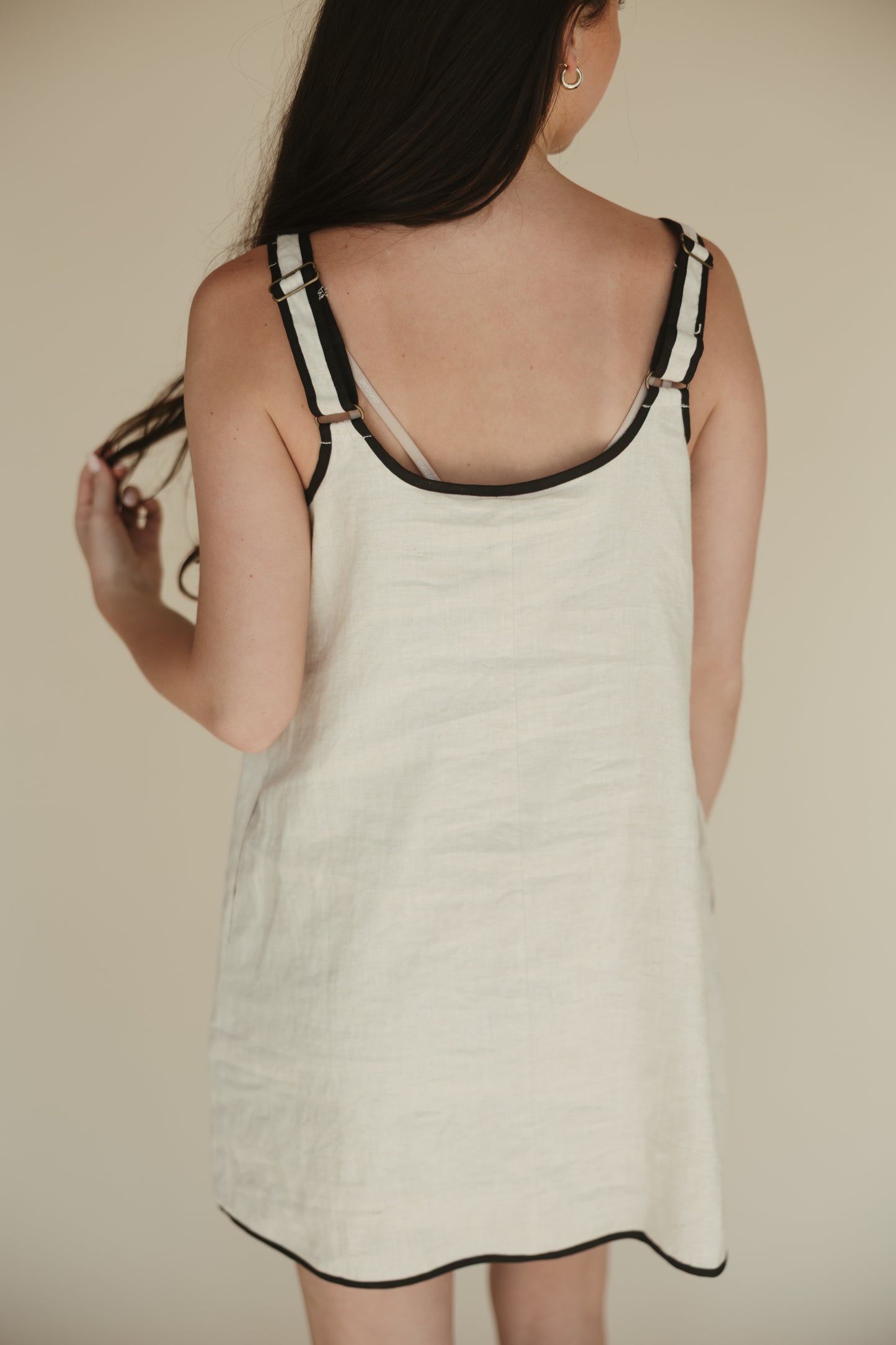 Linen Black Trim Mini Dress