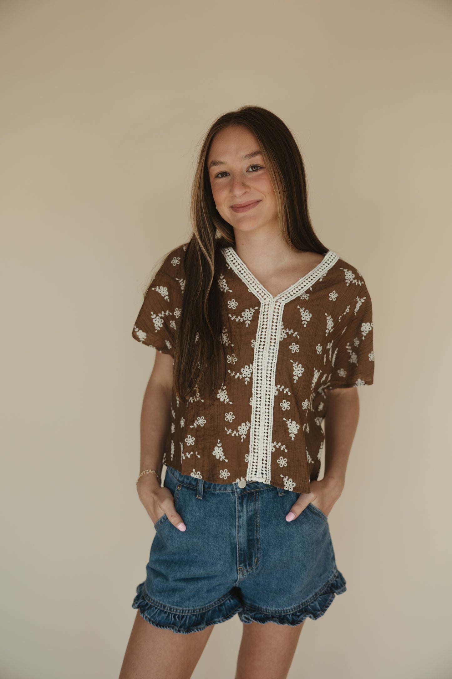 Brown Trimmed Crochet Top