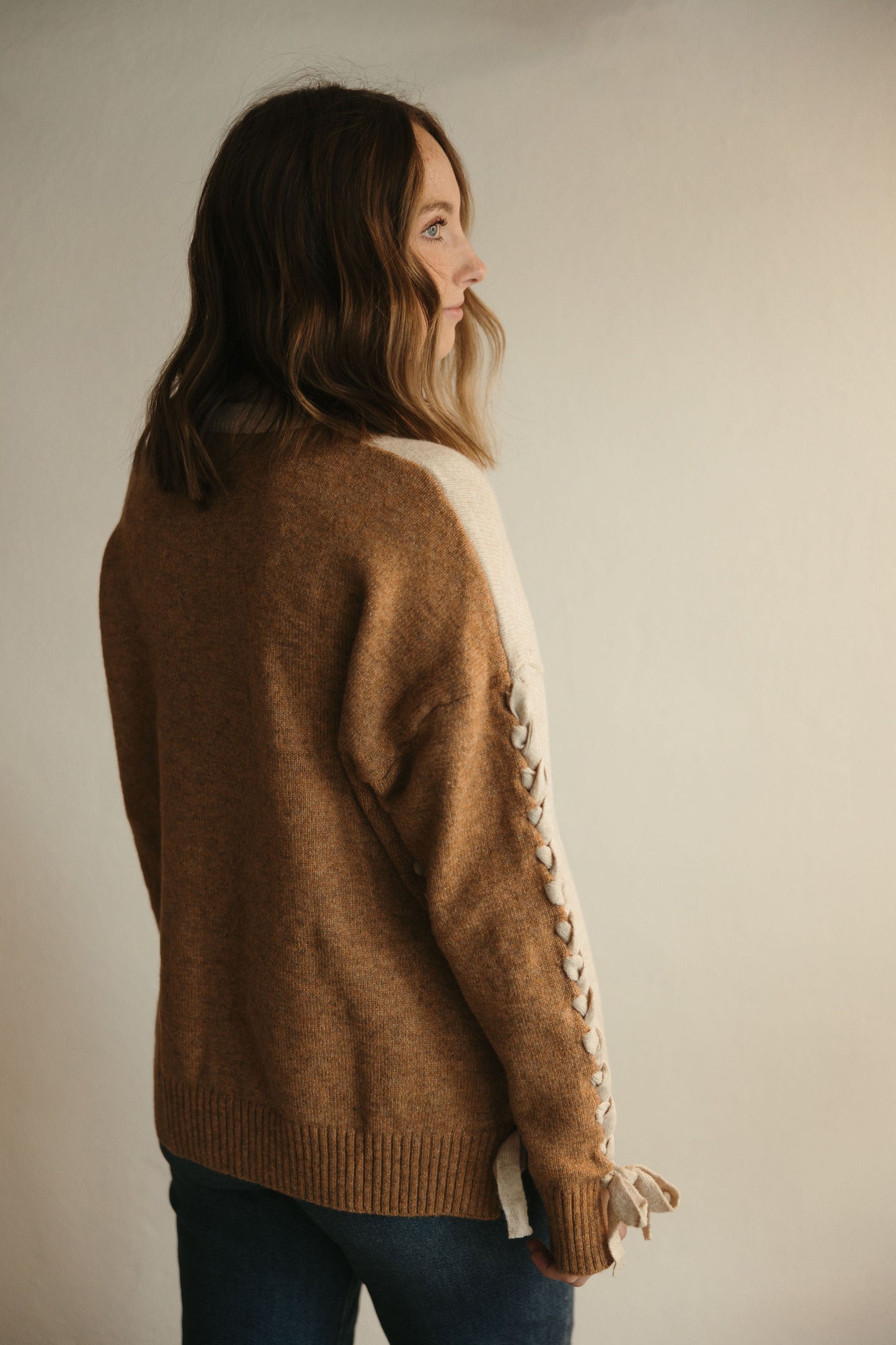 Tie Sleeve Crewneck Sweater