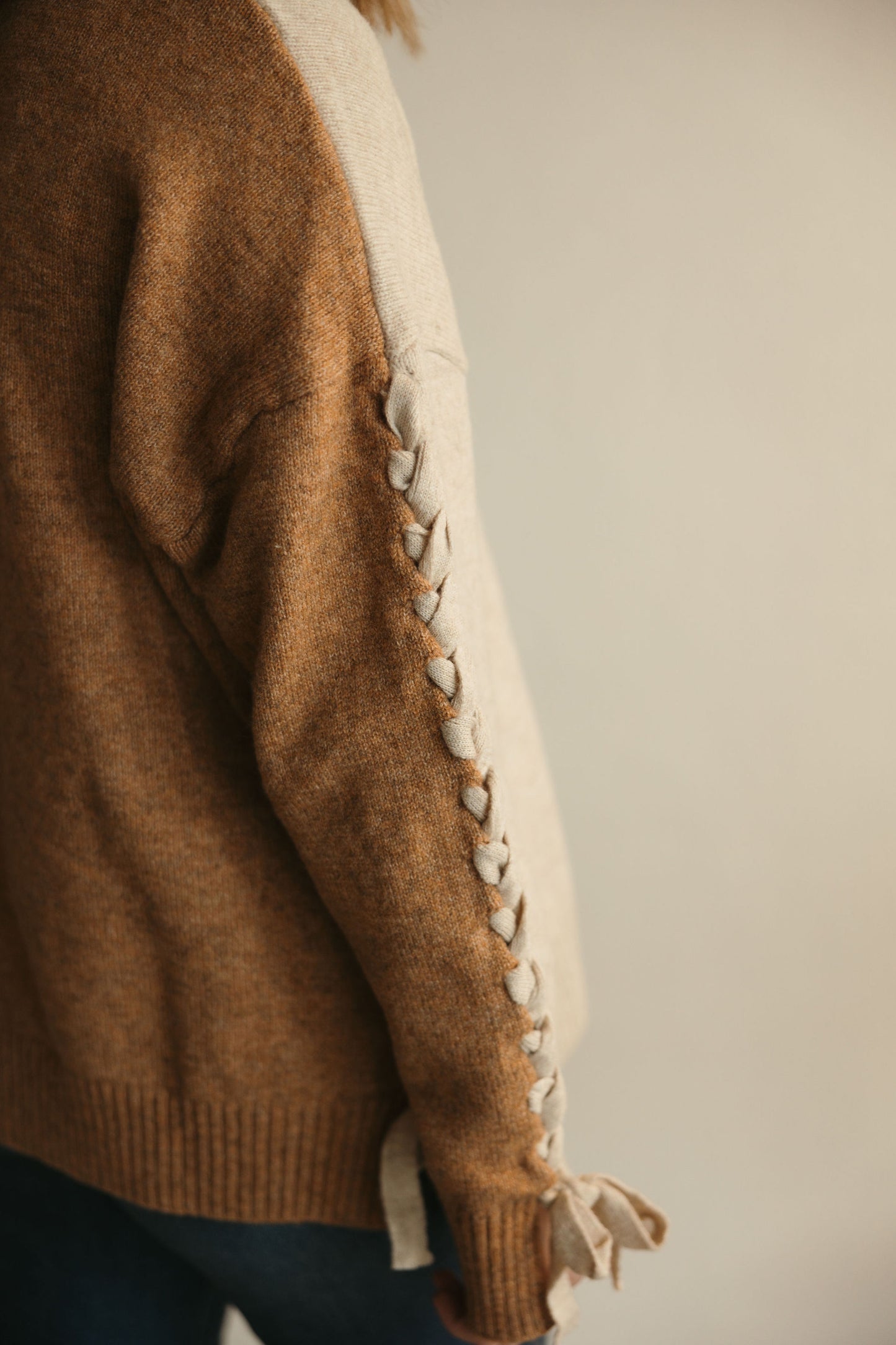 Tie Sleeve Crewneck Sweater