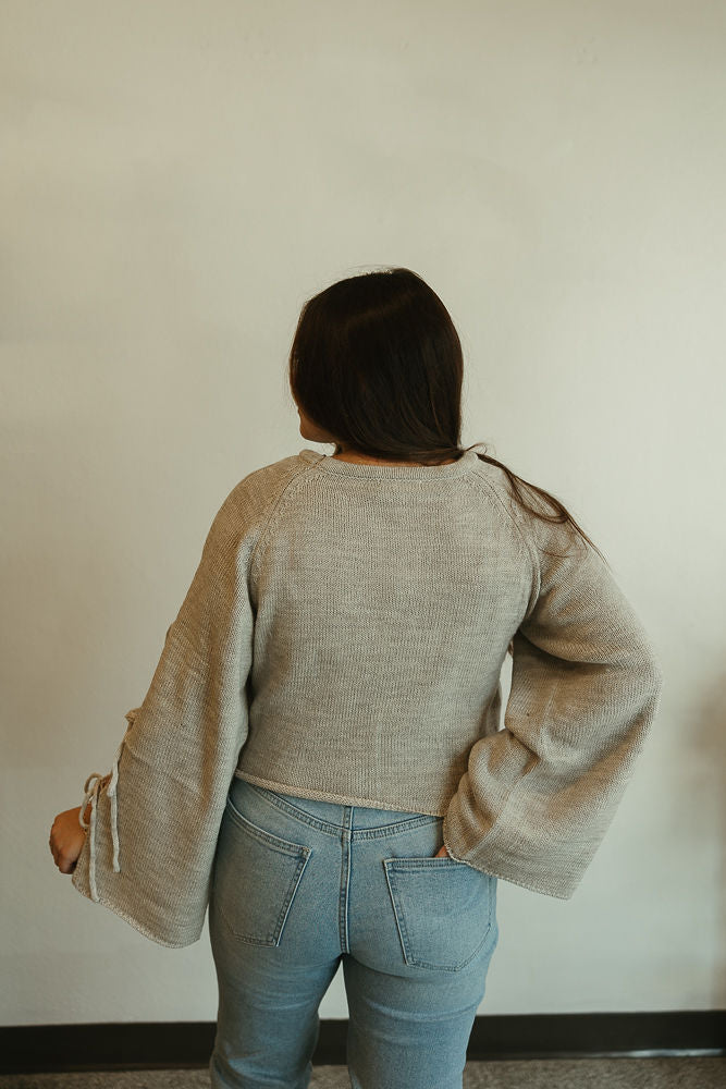 Cropped Tie Sleeve Sweater