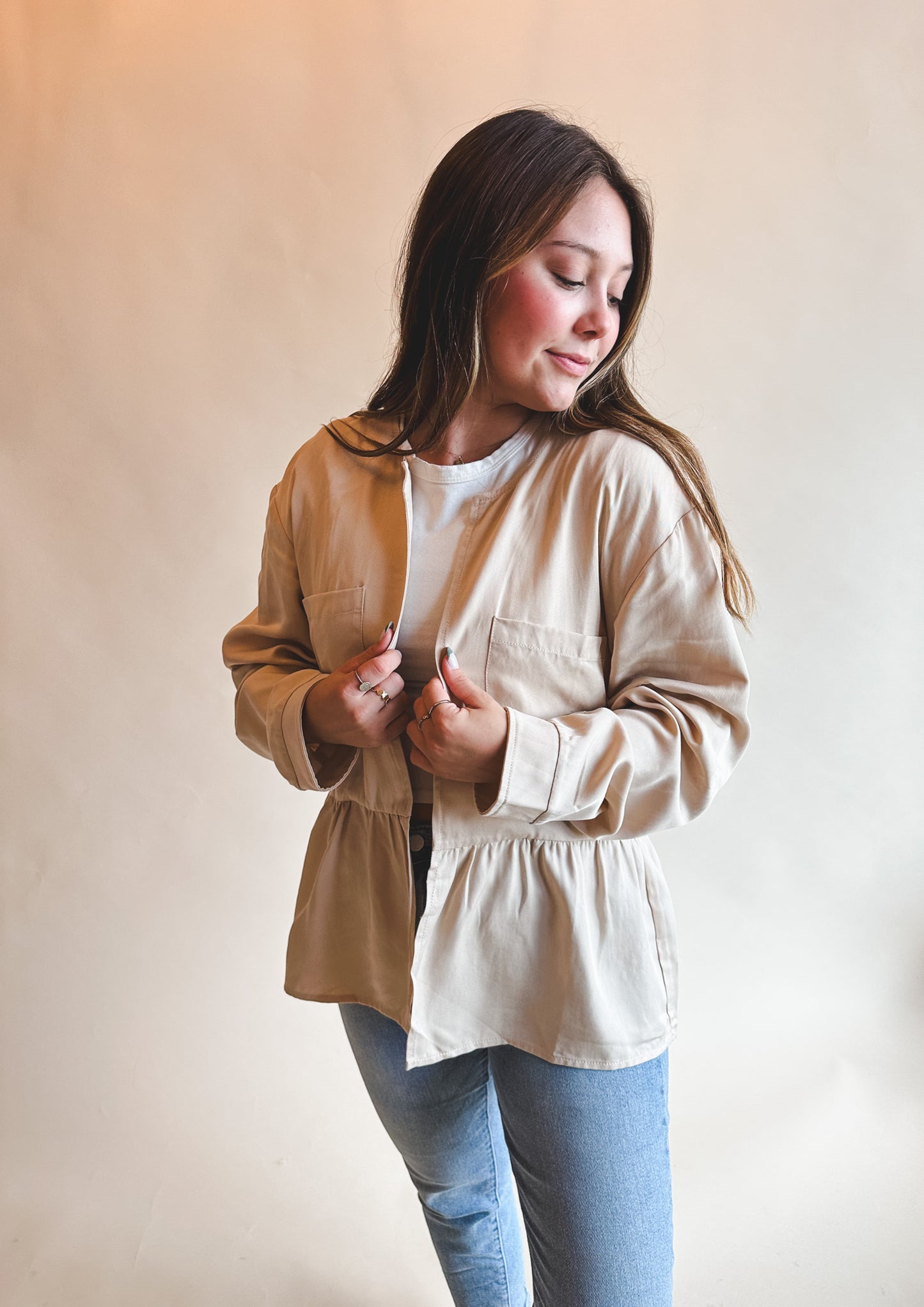 Taupe Peplum Top