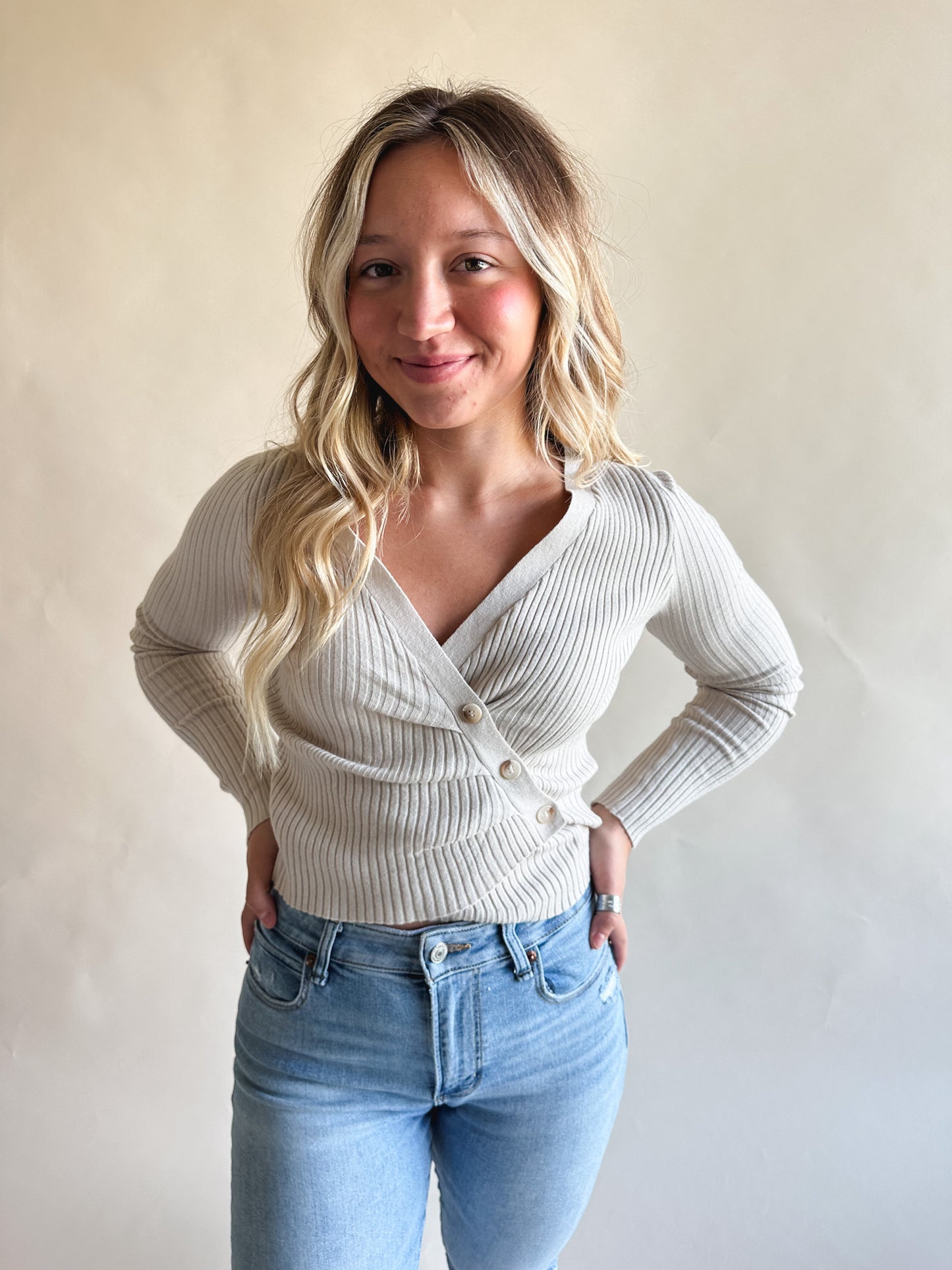 Side Button Ribbed Top