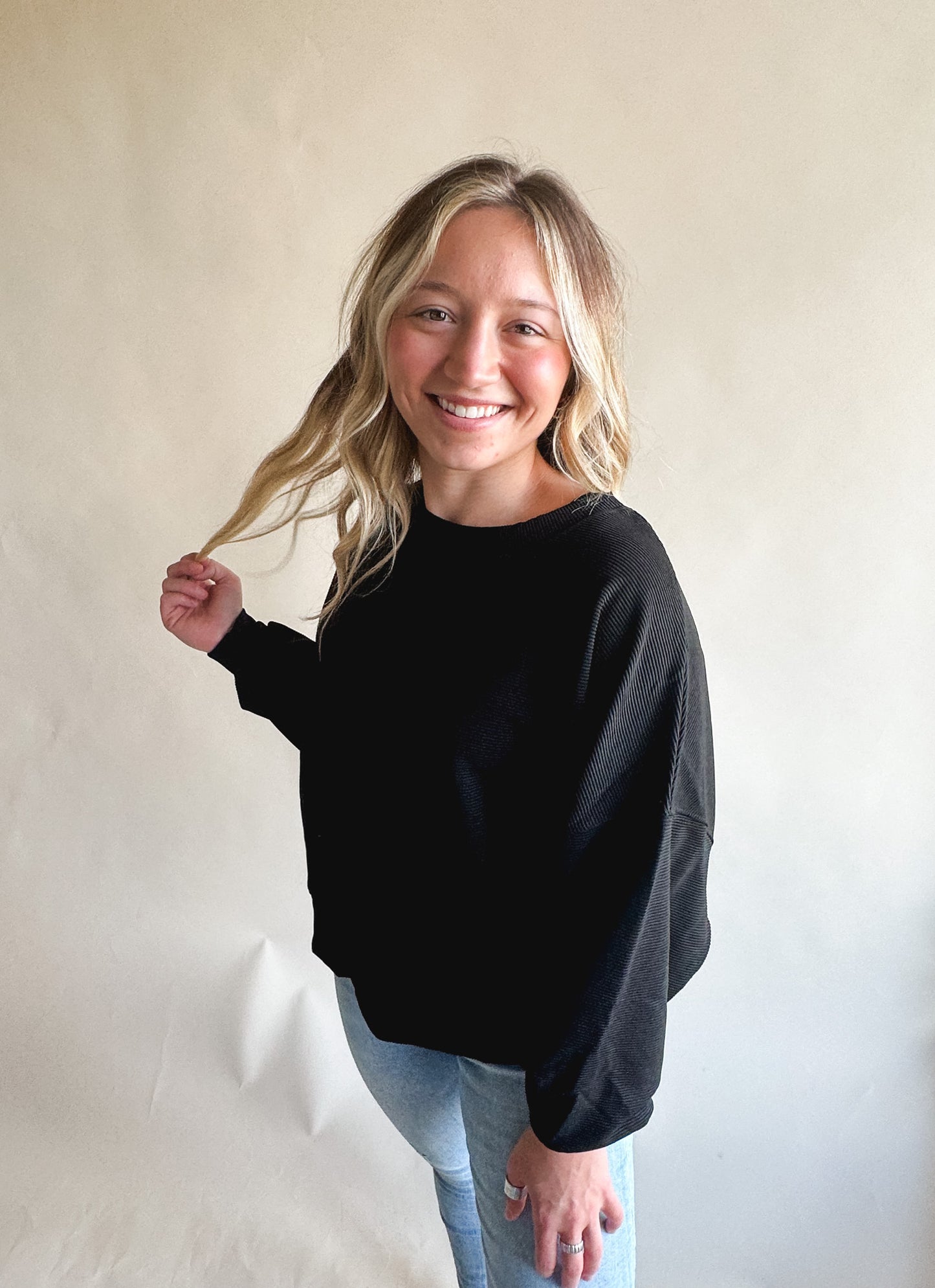 Black Ribbed Pullover