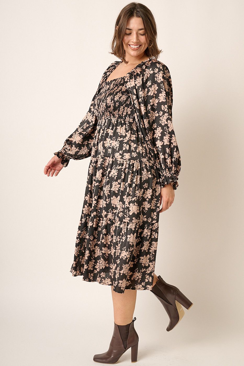 Plus Satin Flower Midi Dress