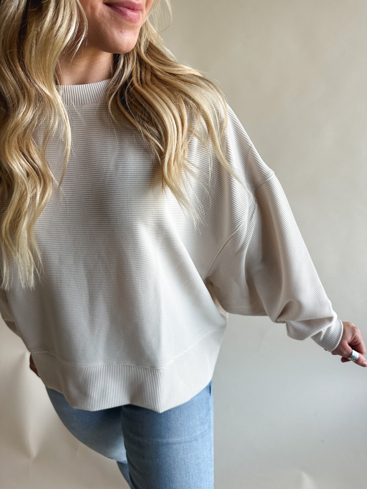 Cream Ribbed Pullover