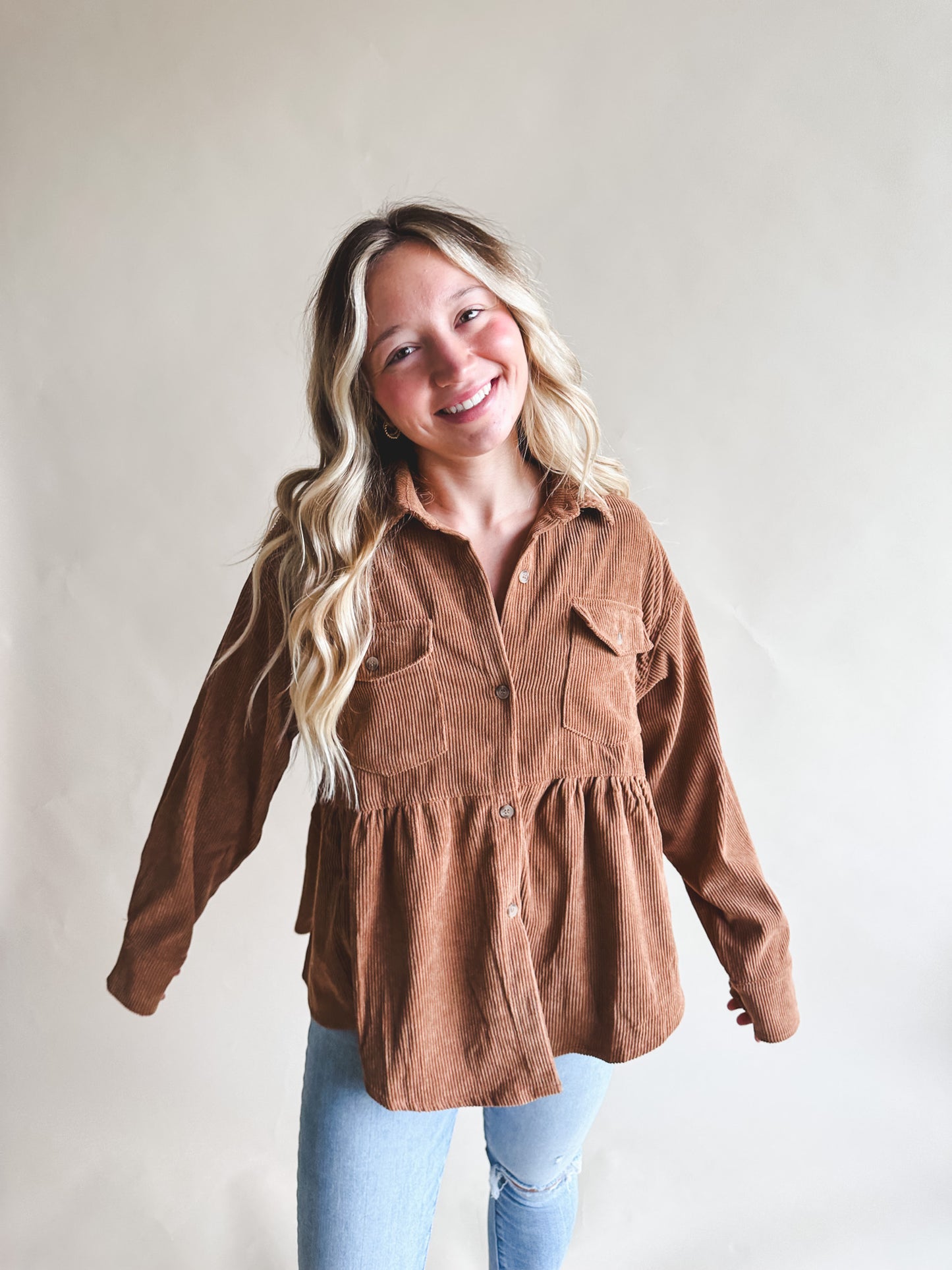 Corduroy Peplum Shacket