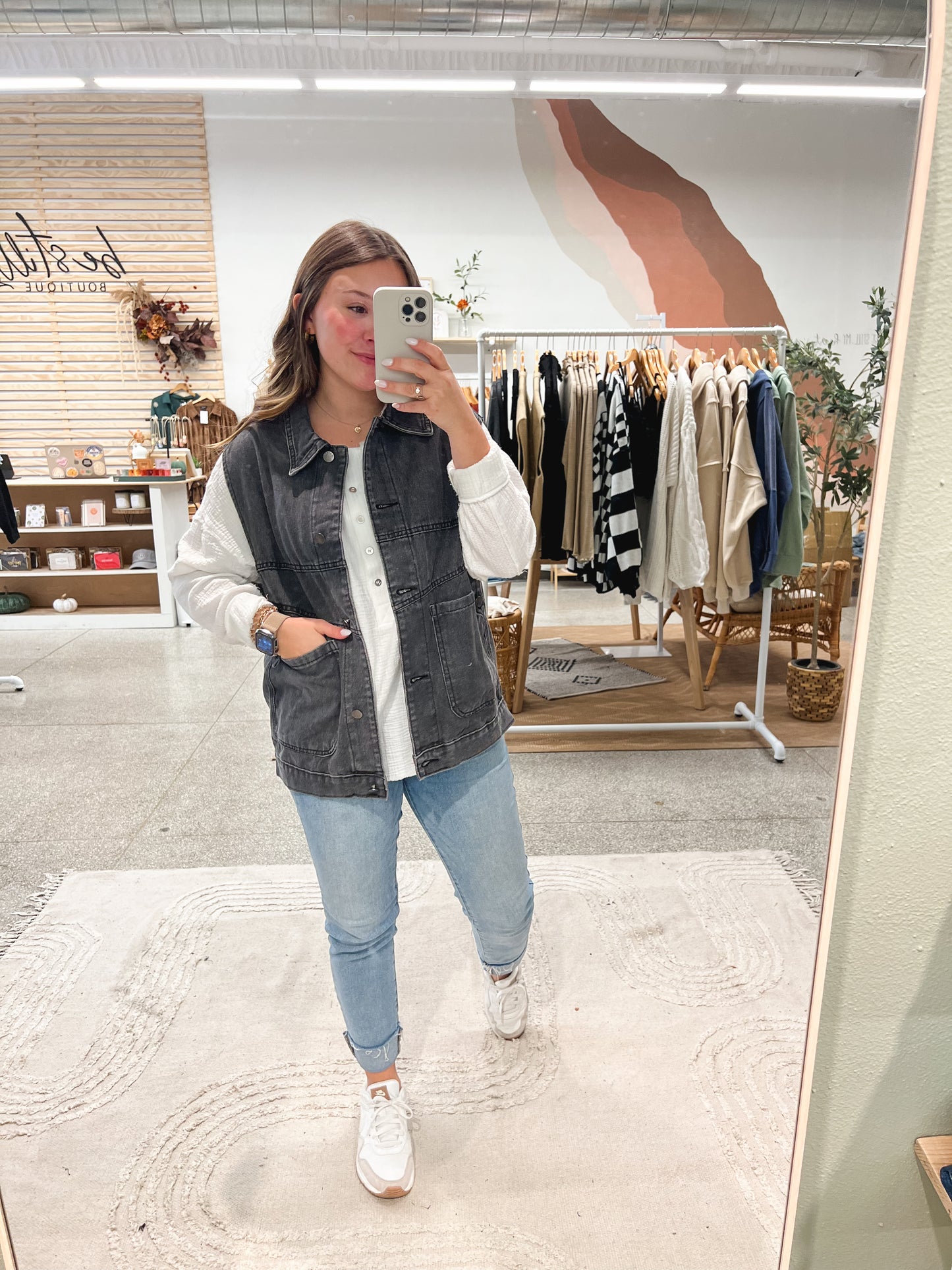 Vintage Buckle Black Washed Denim Vest