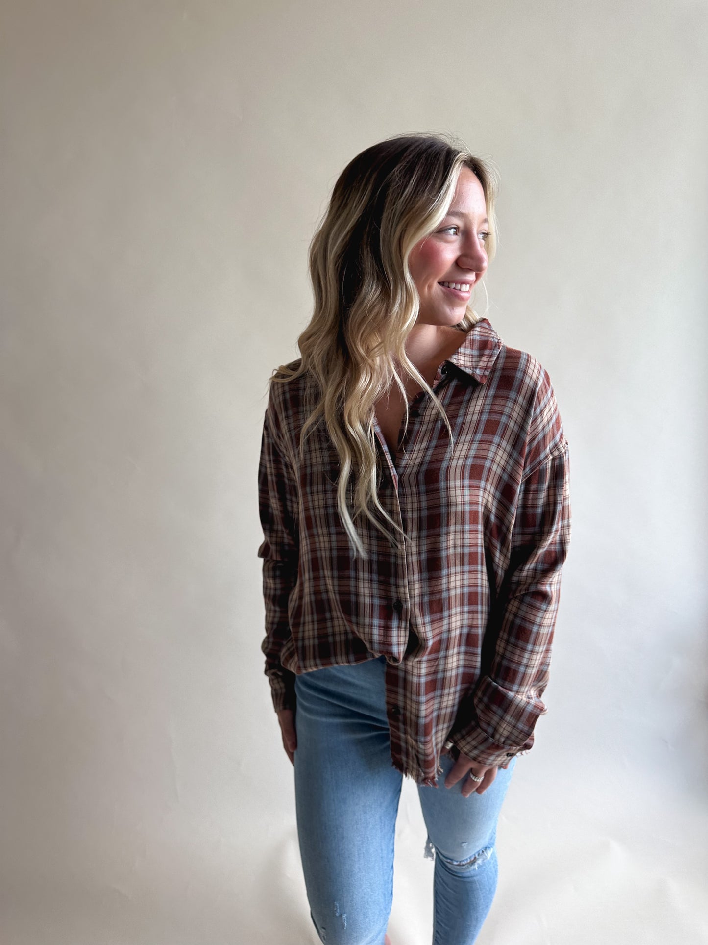 Washed Oversized Plaid Shirt
