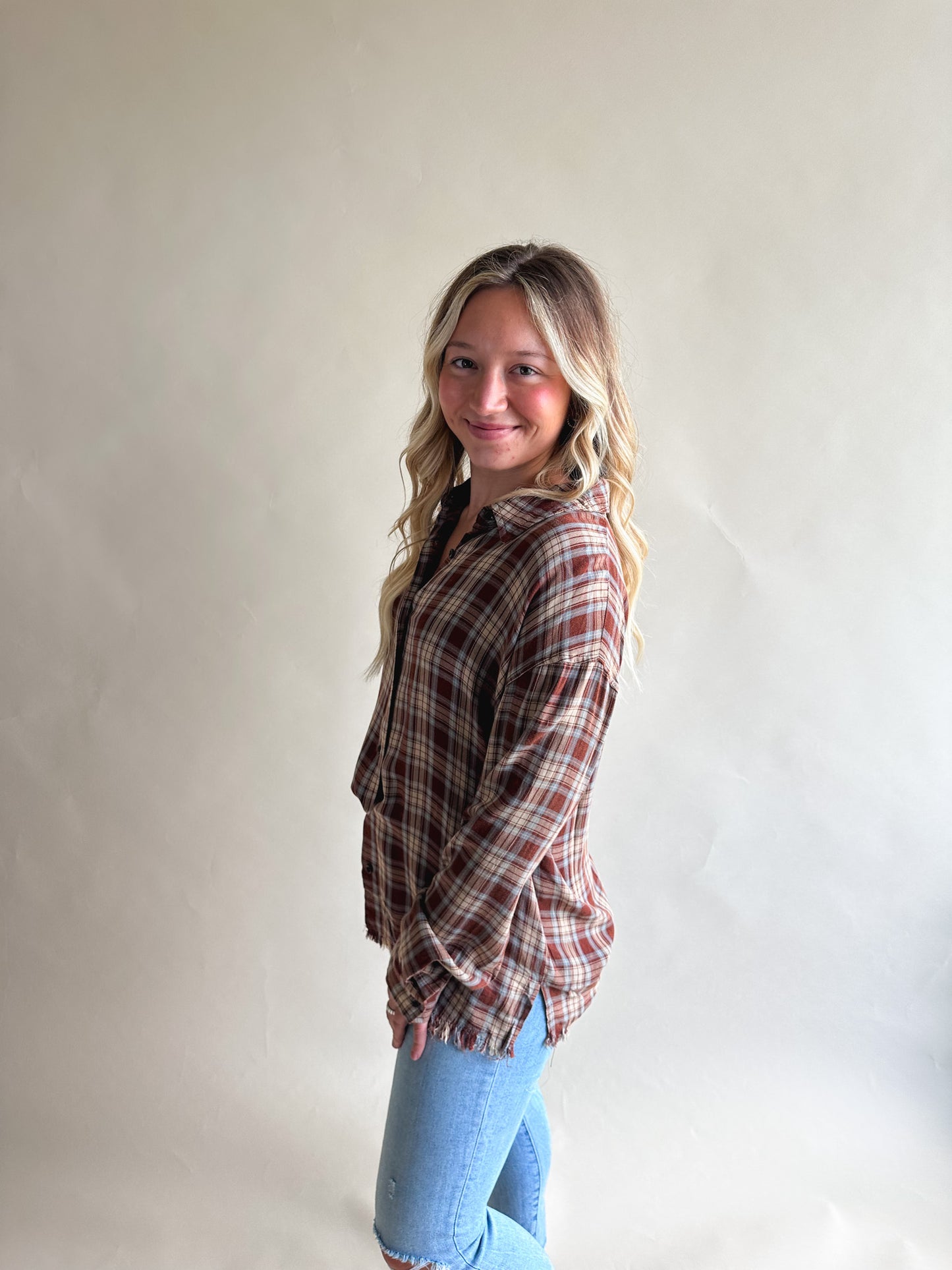 Washed Oversized Plaid Shirt