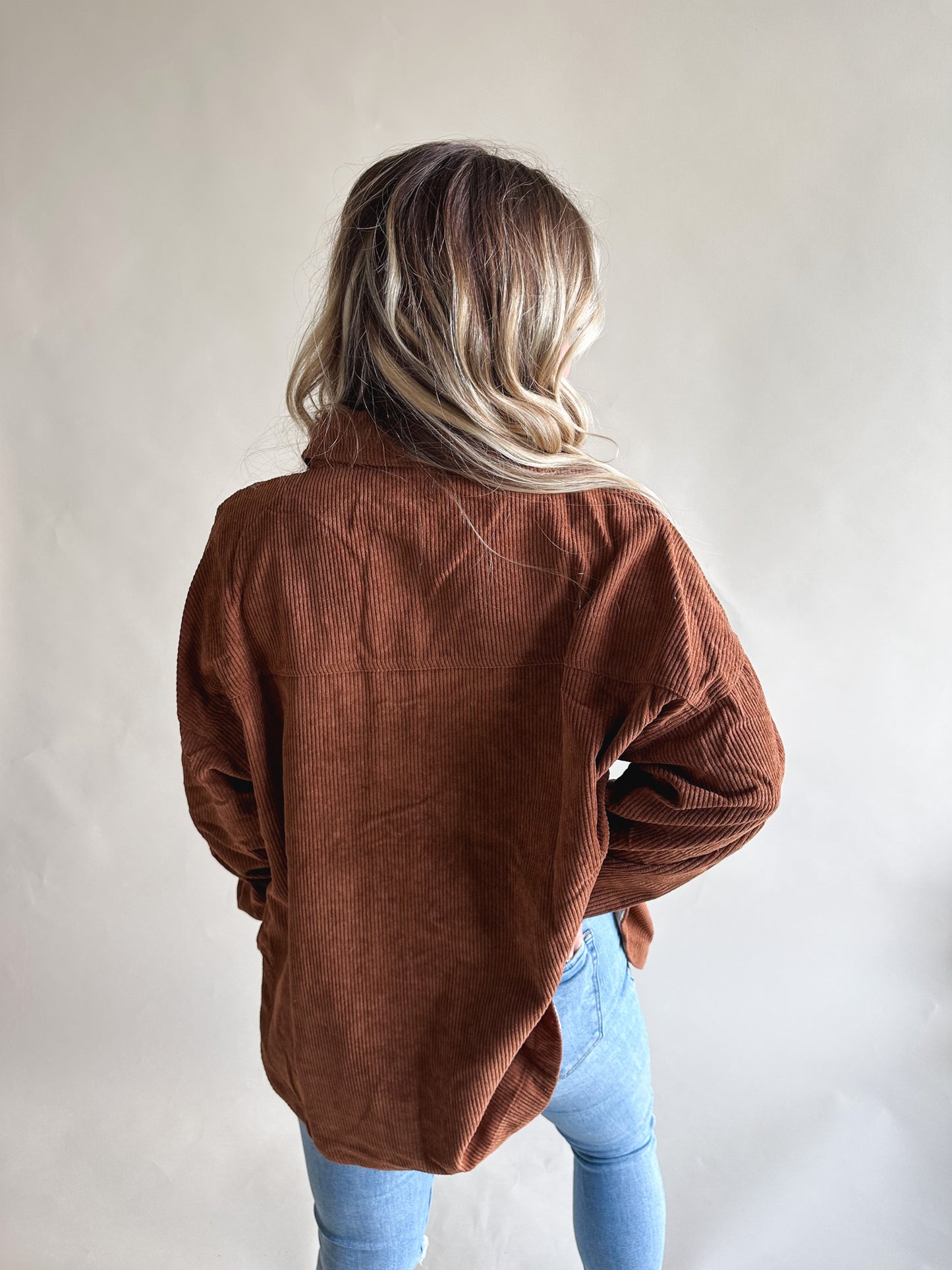 Plaid Detail Corduroy Shacket