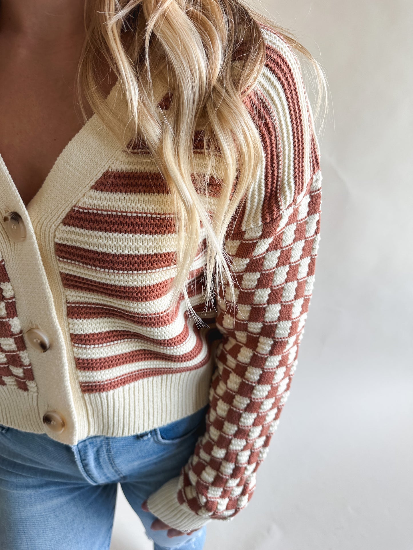 Mixed Pattern Cropped Cardigan