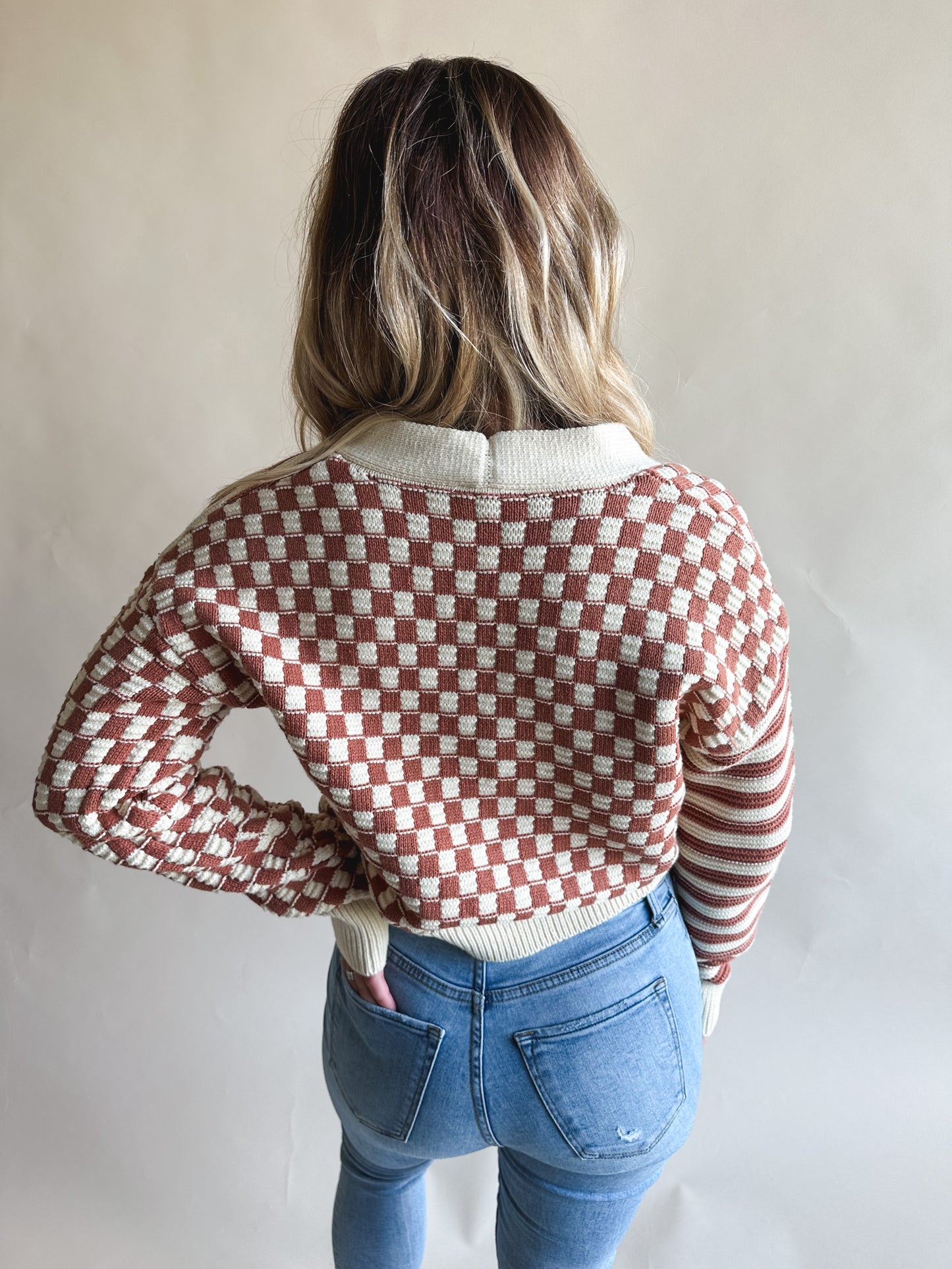 Mixed Pattern Cropped Cardigan