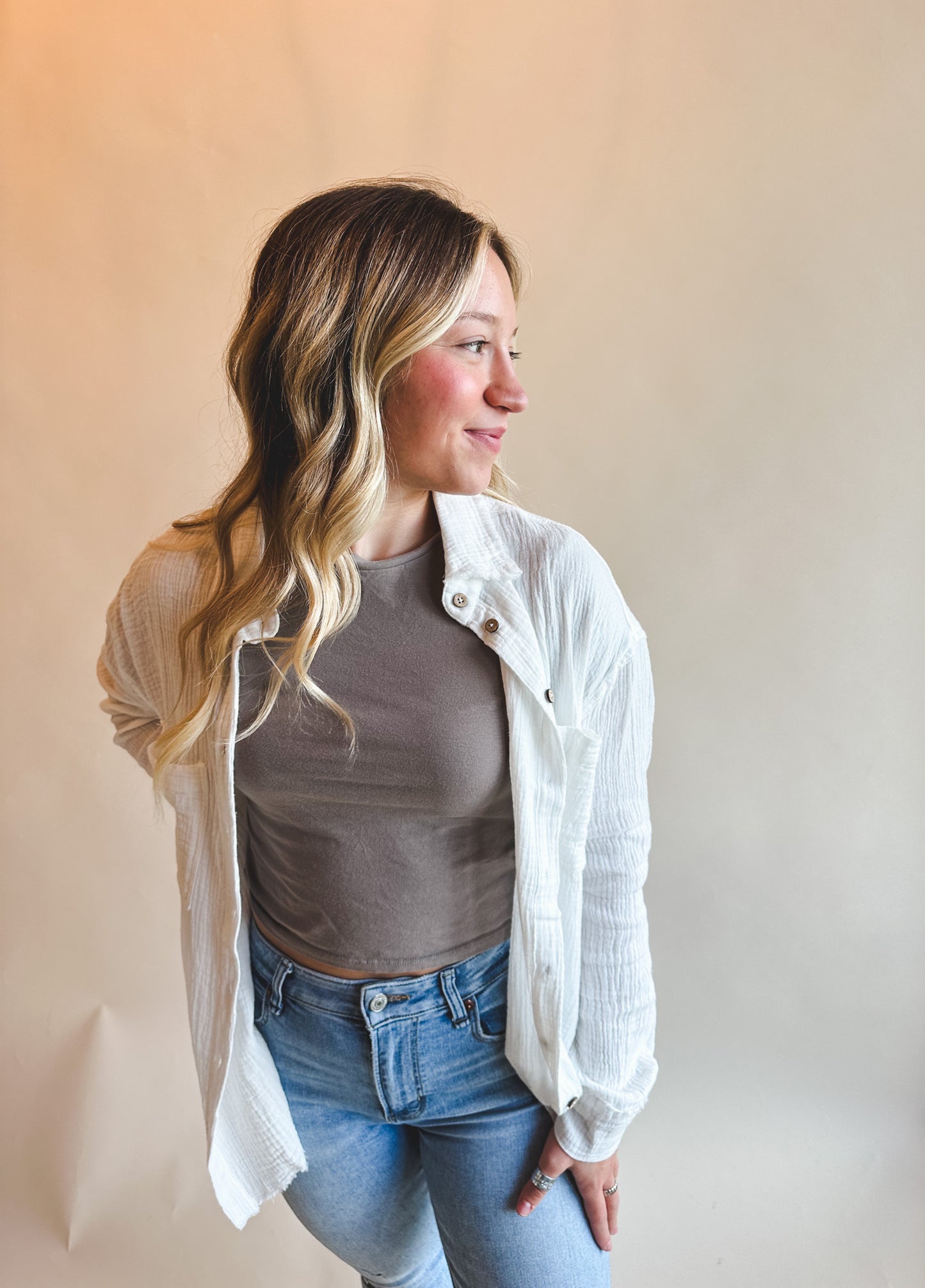 White Gauze Button Down