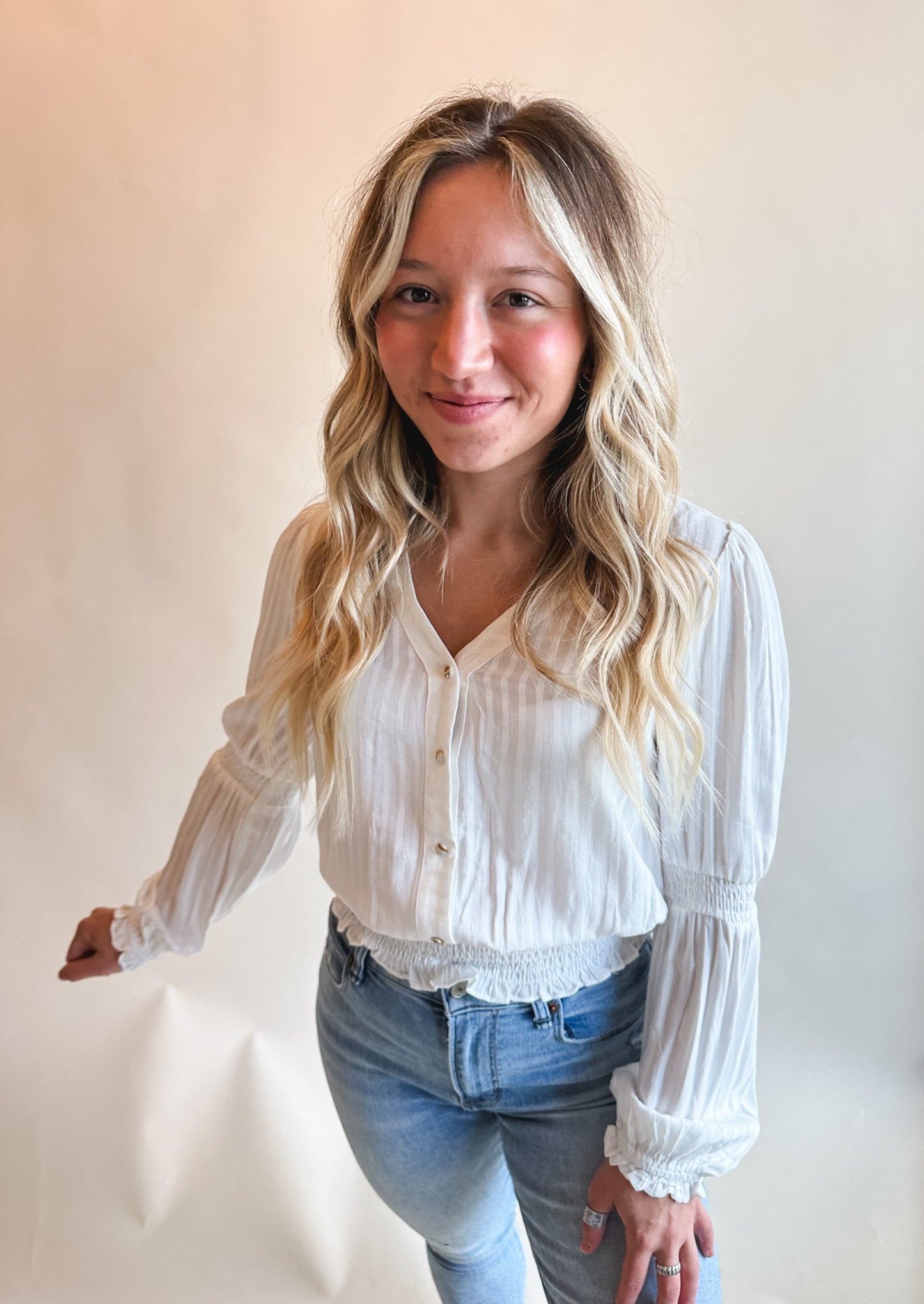 Tube Sleeve V-Neck Blouse