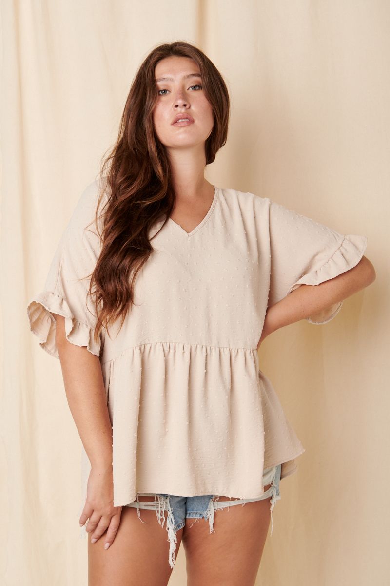 Taupe Ruffle Sleeve Blouse