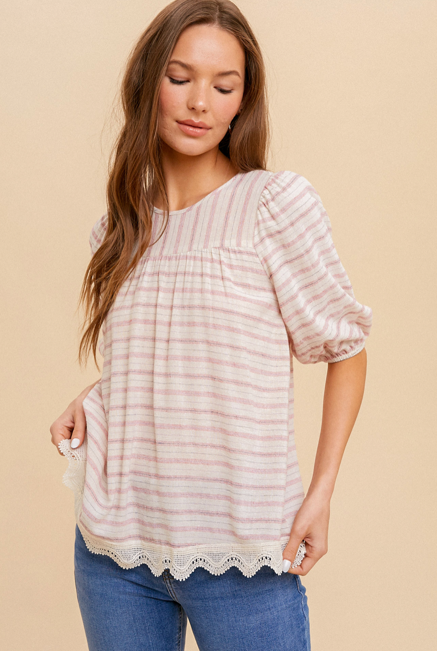 Stripe Puff Sleeve Blouse