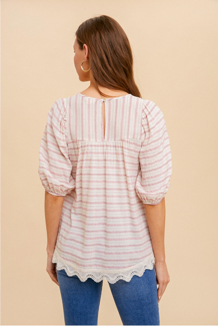 Stripe Puff Sleeve Blouse