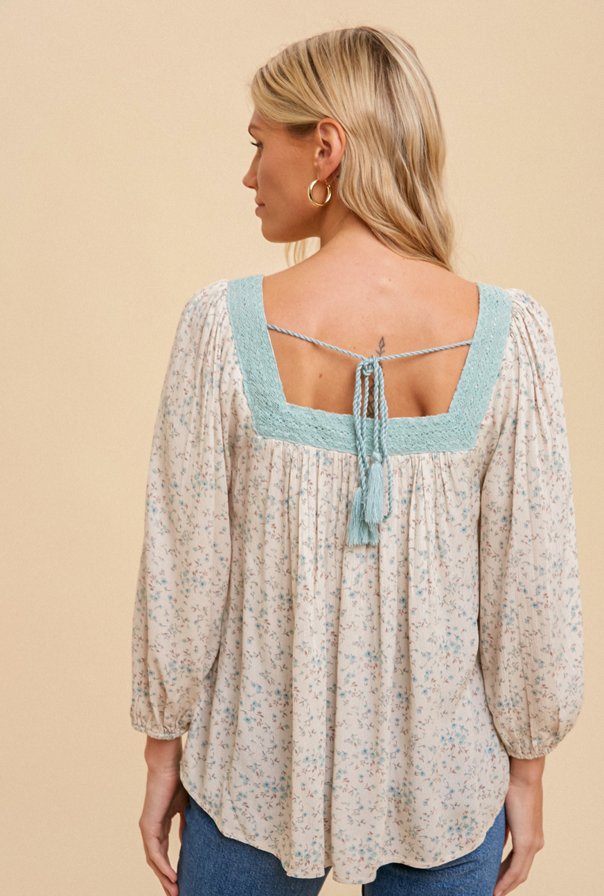 Crotchet Trimmed Floral Blouse
