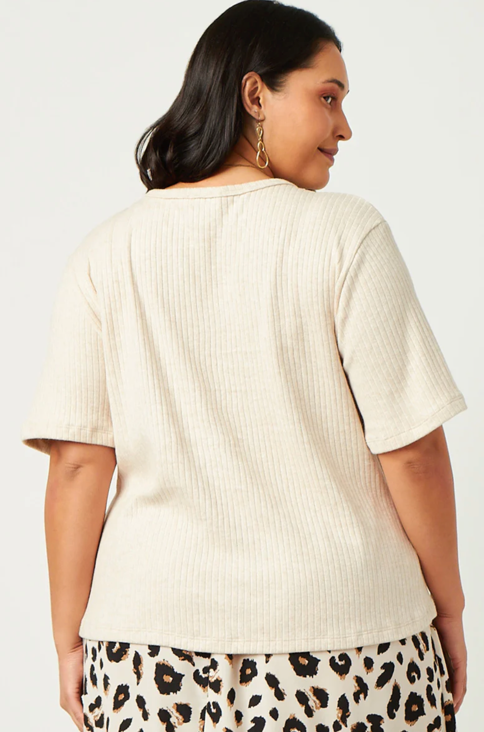 Ivory Ribbed Button Tee