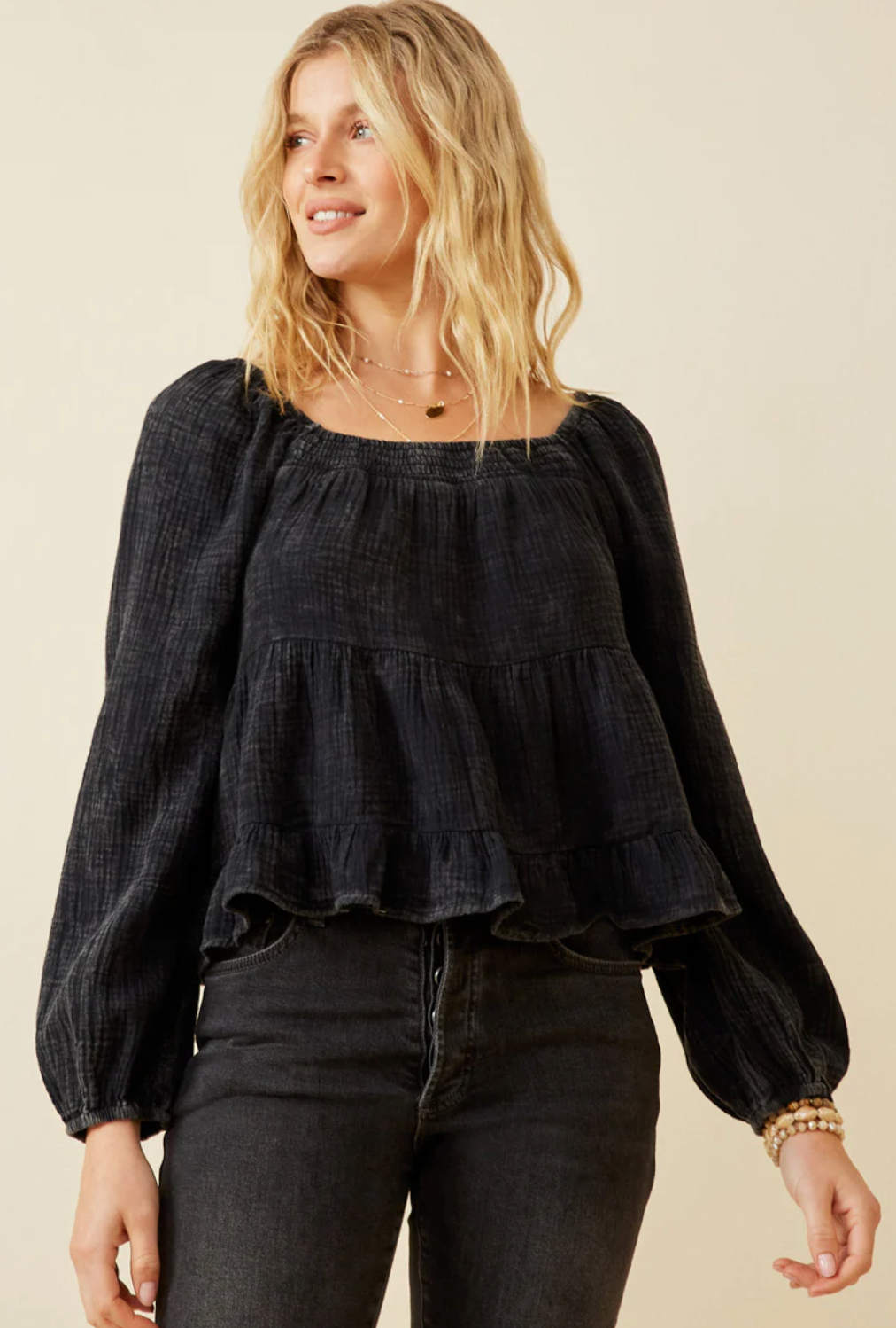 Washed Peplum Top