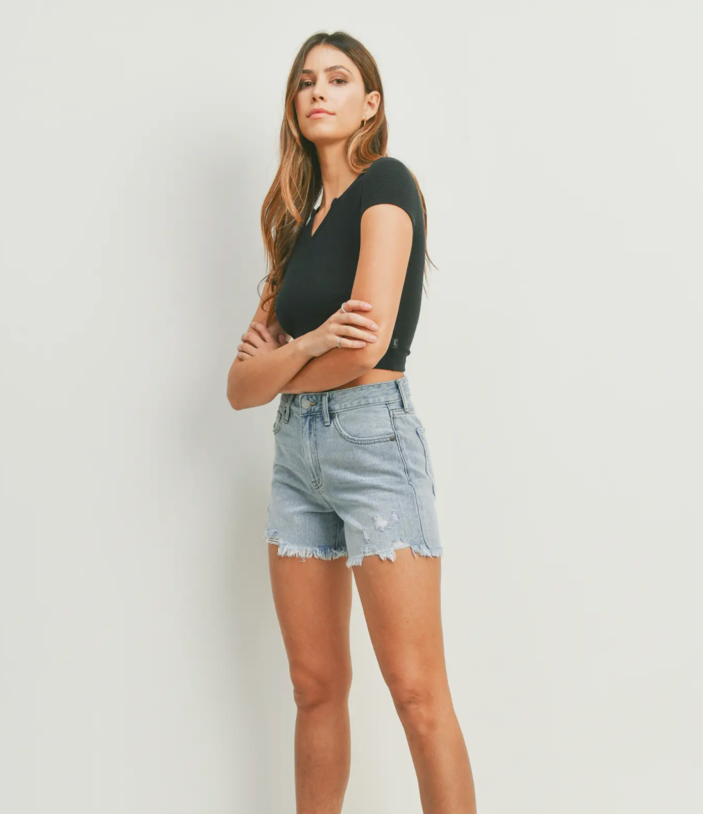 High Rise Light Denim Shorts
