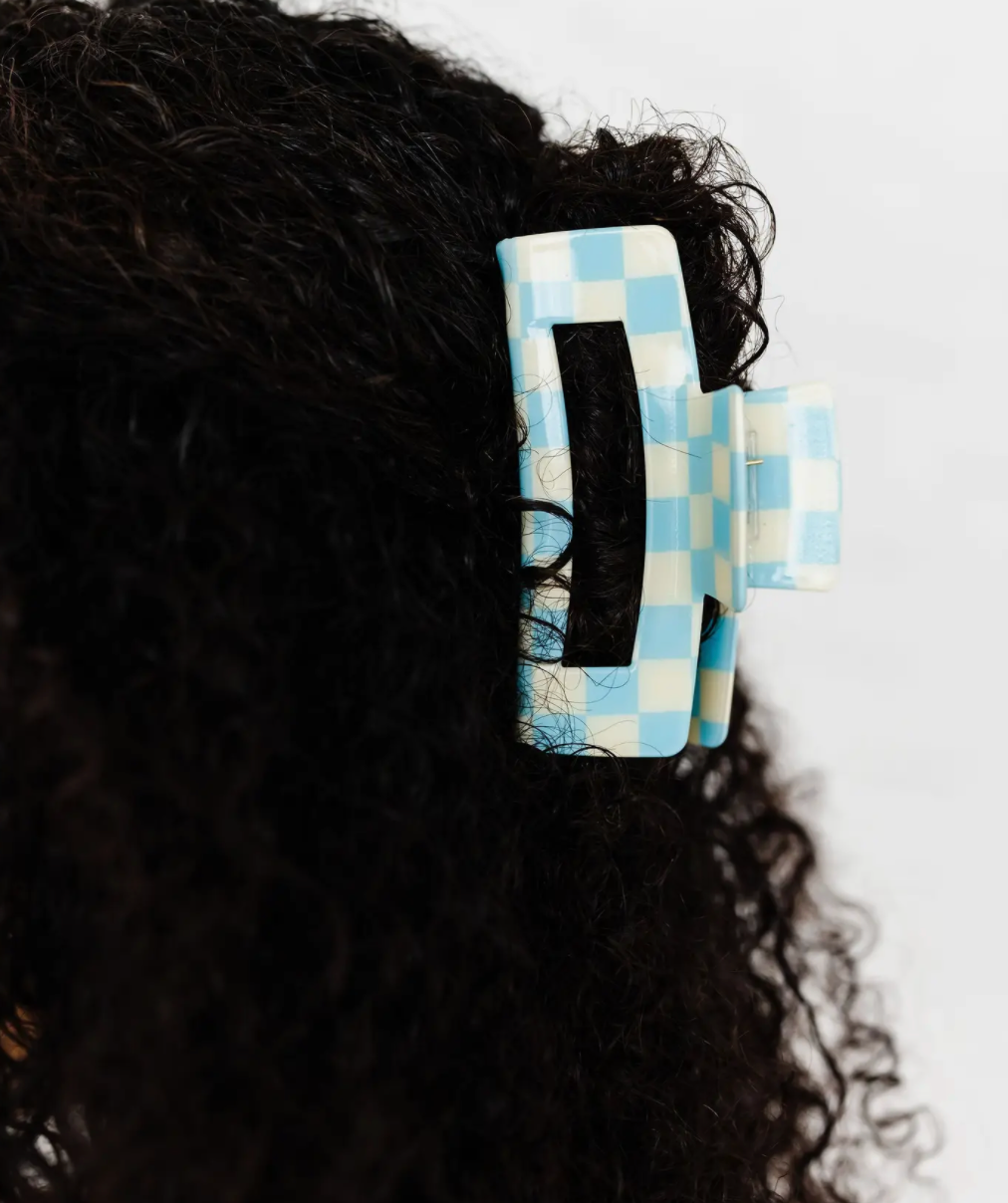 Aqua Checkered Claw Clip