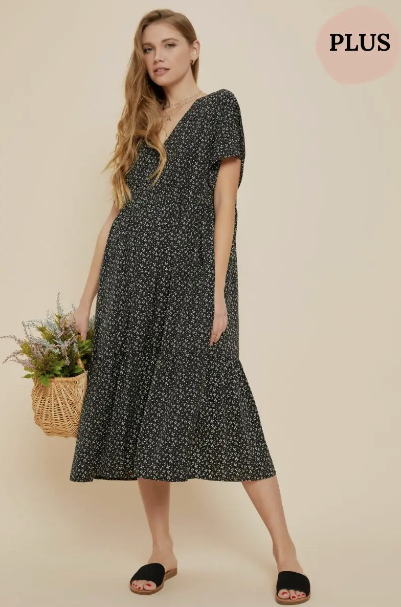 Plus Floral Kimono Sleeve Midi Dress