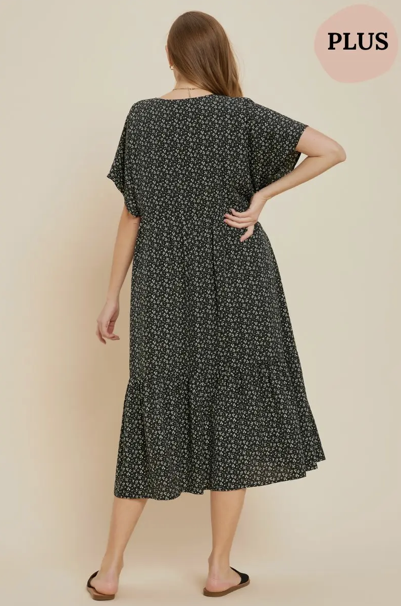 Plus Floral Kimono Sleeve Midi Dress