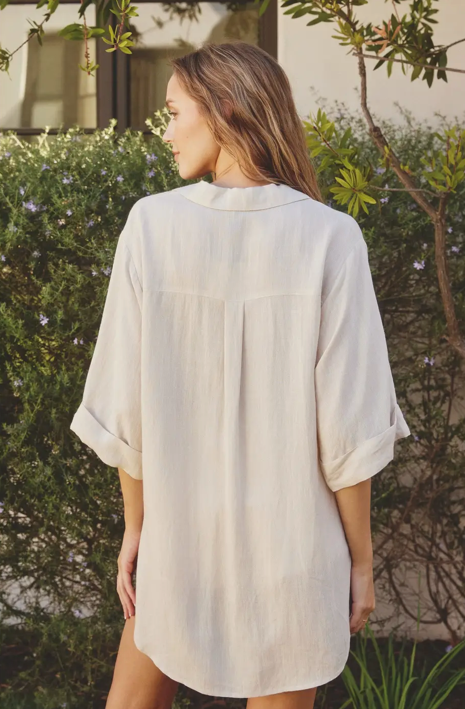 Cream Button Down Tunic Top
