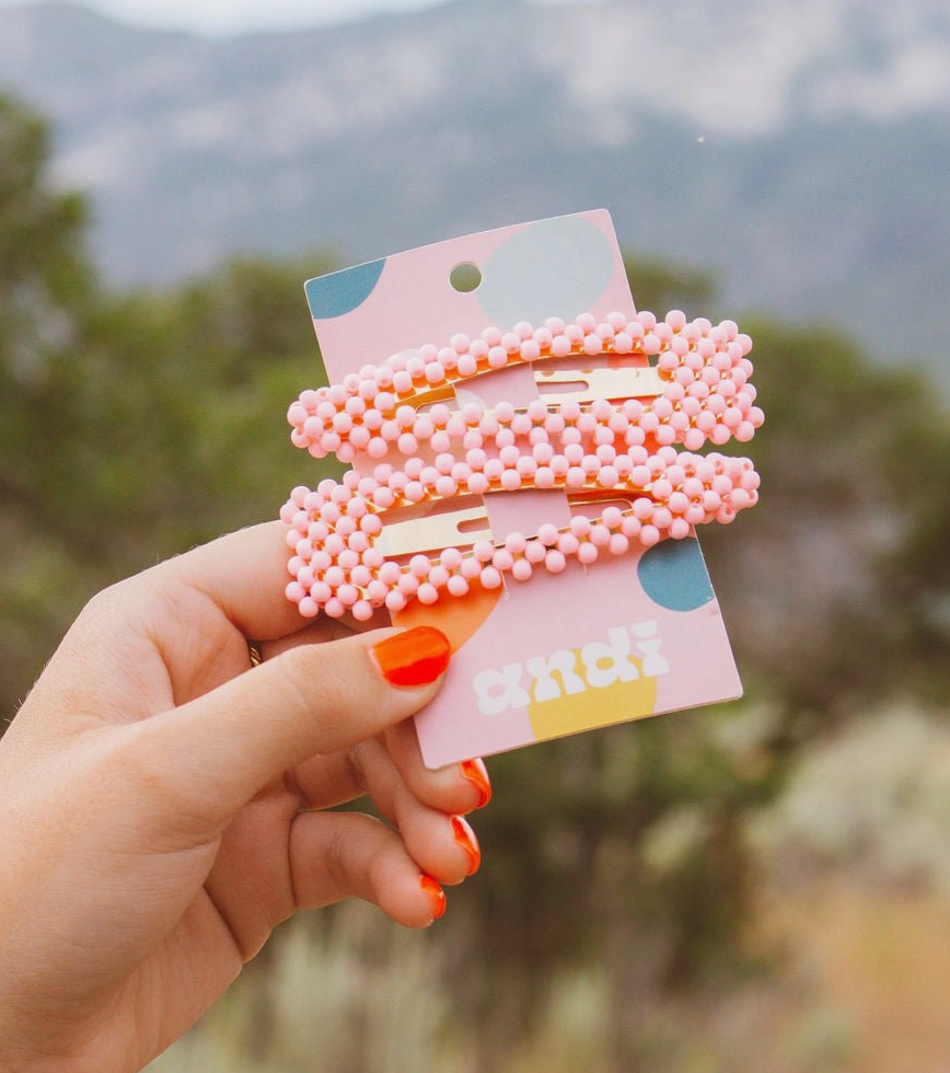 Pink Beaded Snap Clips