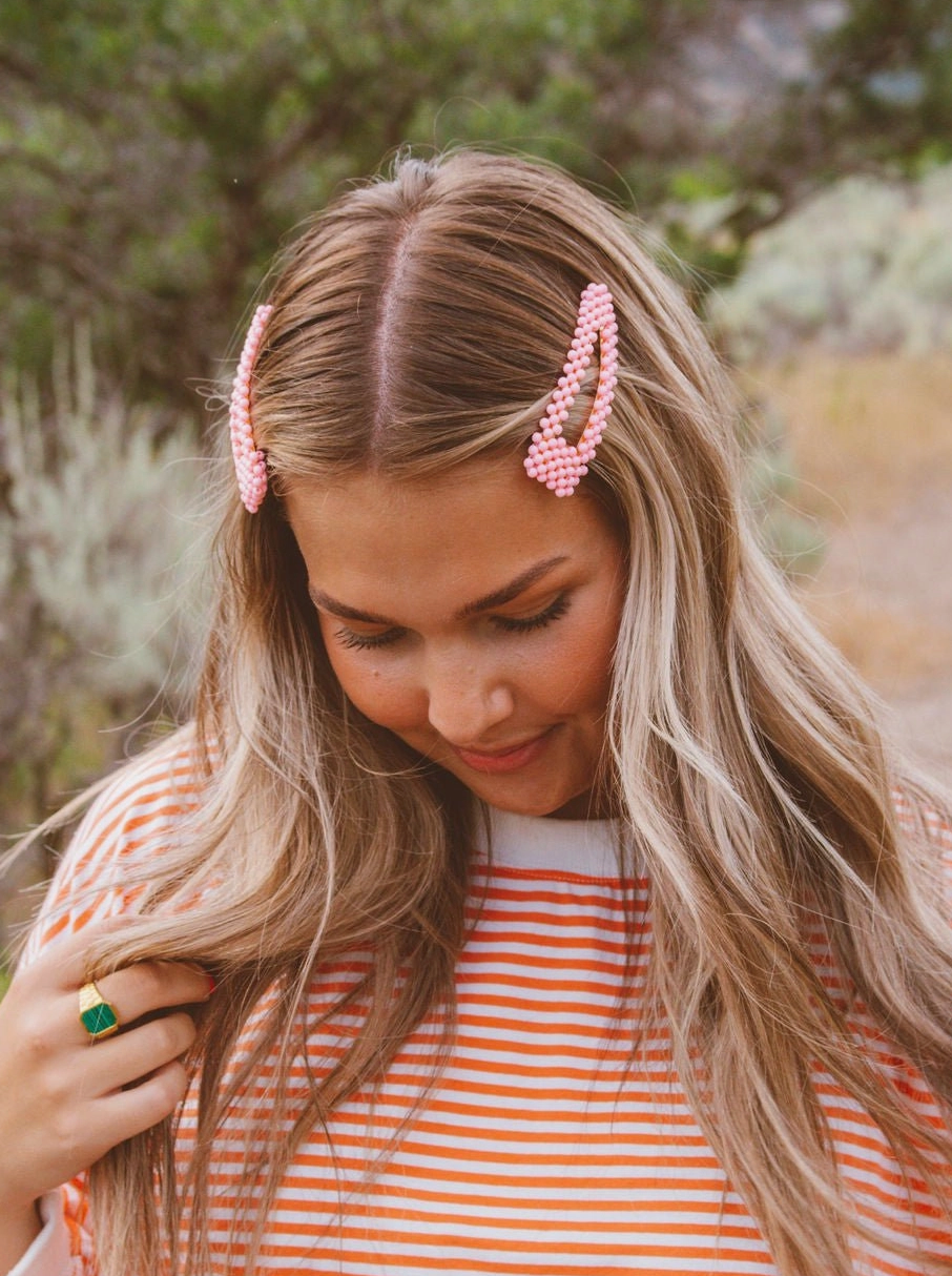 Pink Beaded Snap Clips