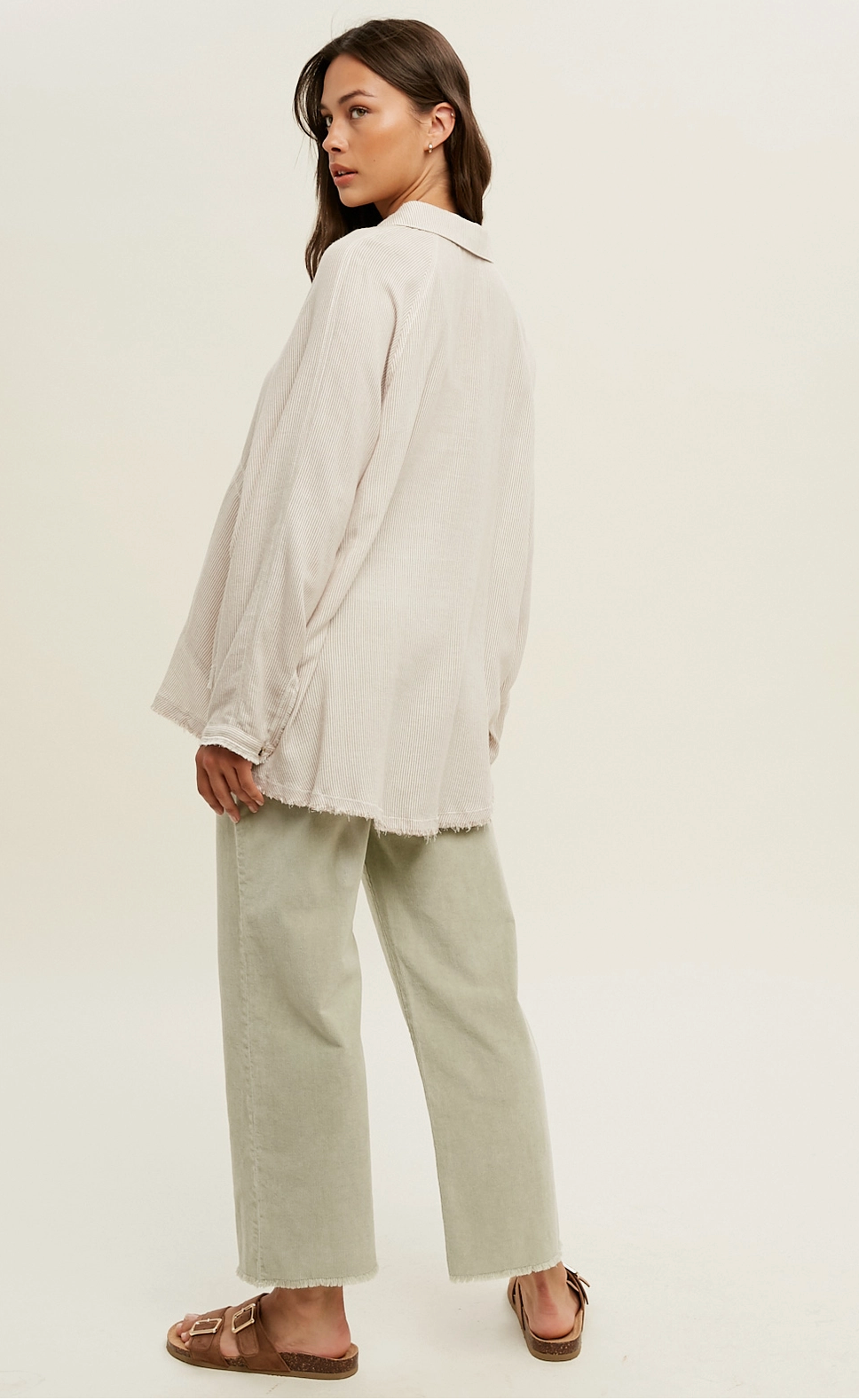 Taupe Stripe Distressed Shirt