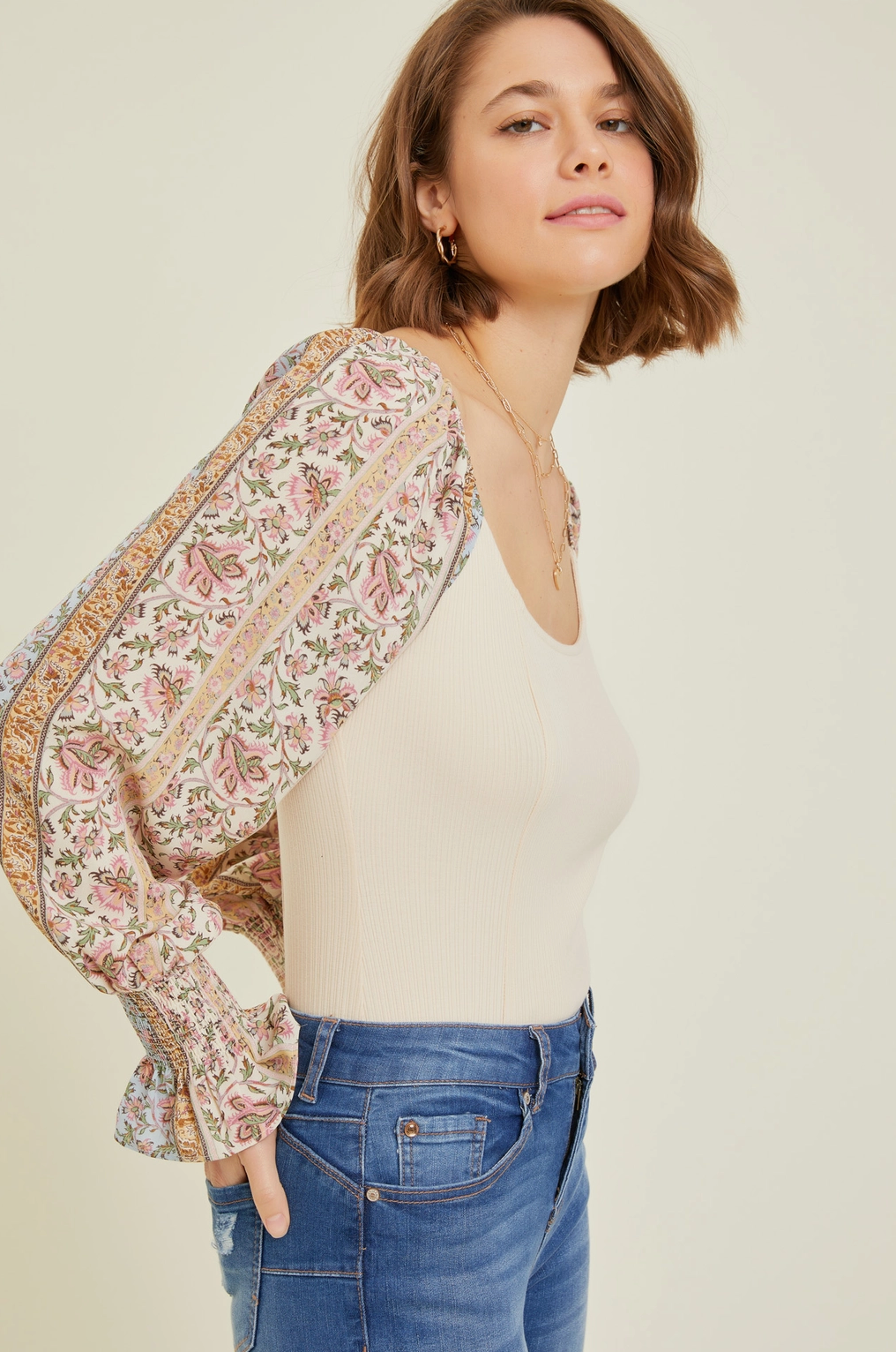Vintage Floral Sleeve Bodysuit