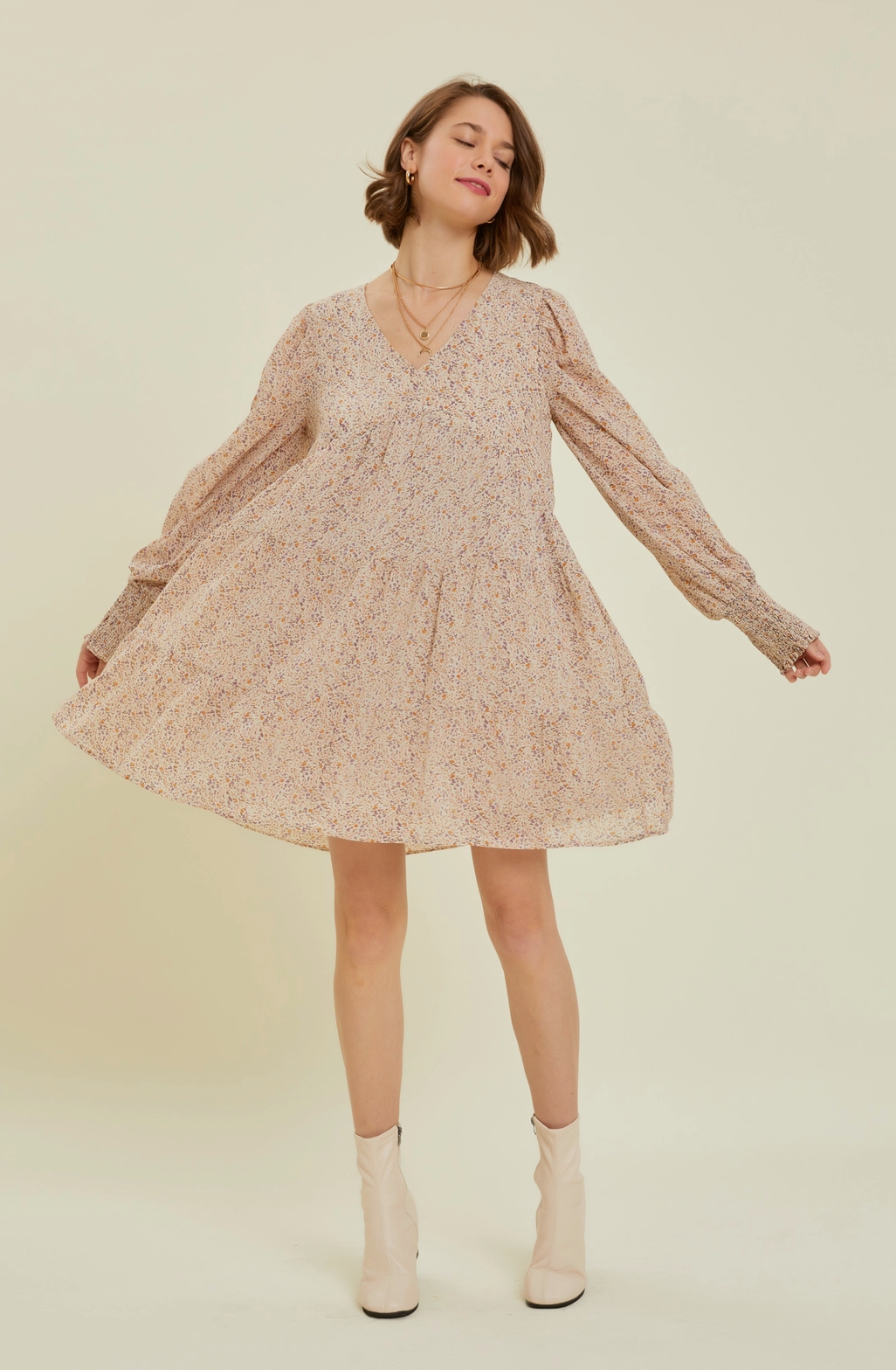 V-Neck Tiered Ruffle Dress