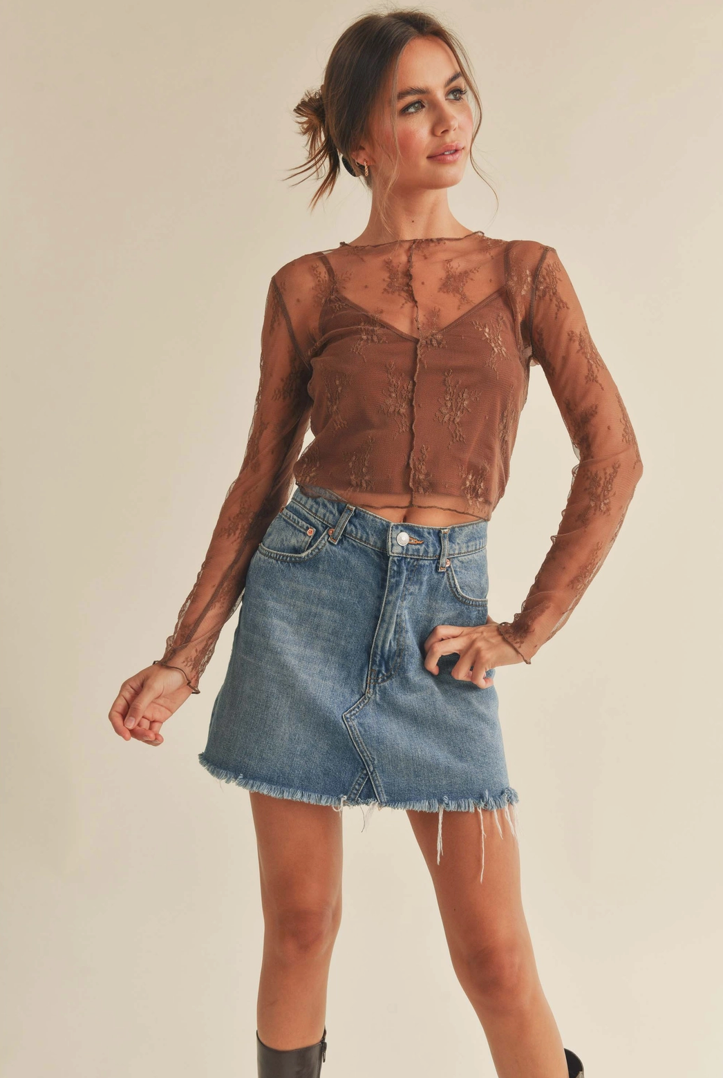 Brown Nightlife Lace Top