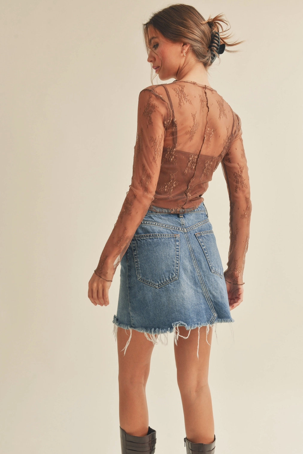Brown Nightlife Lace Top