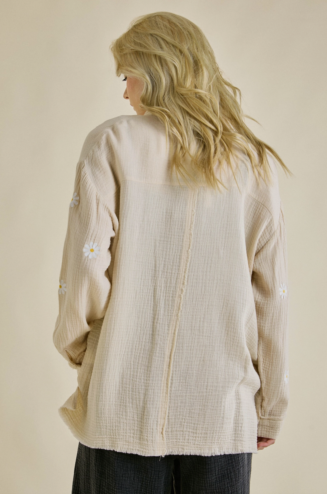 Taupe Daisy Button Down