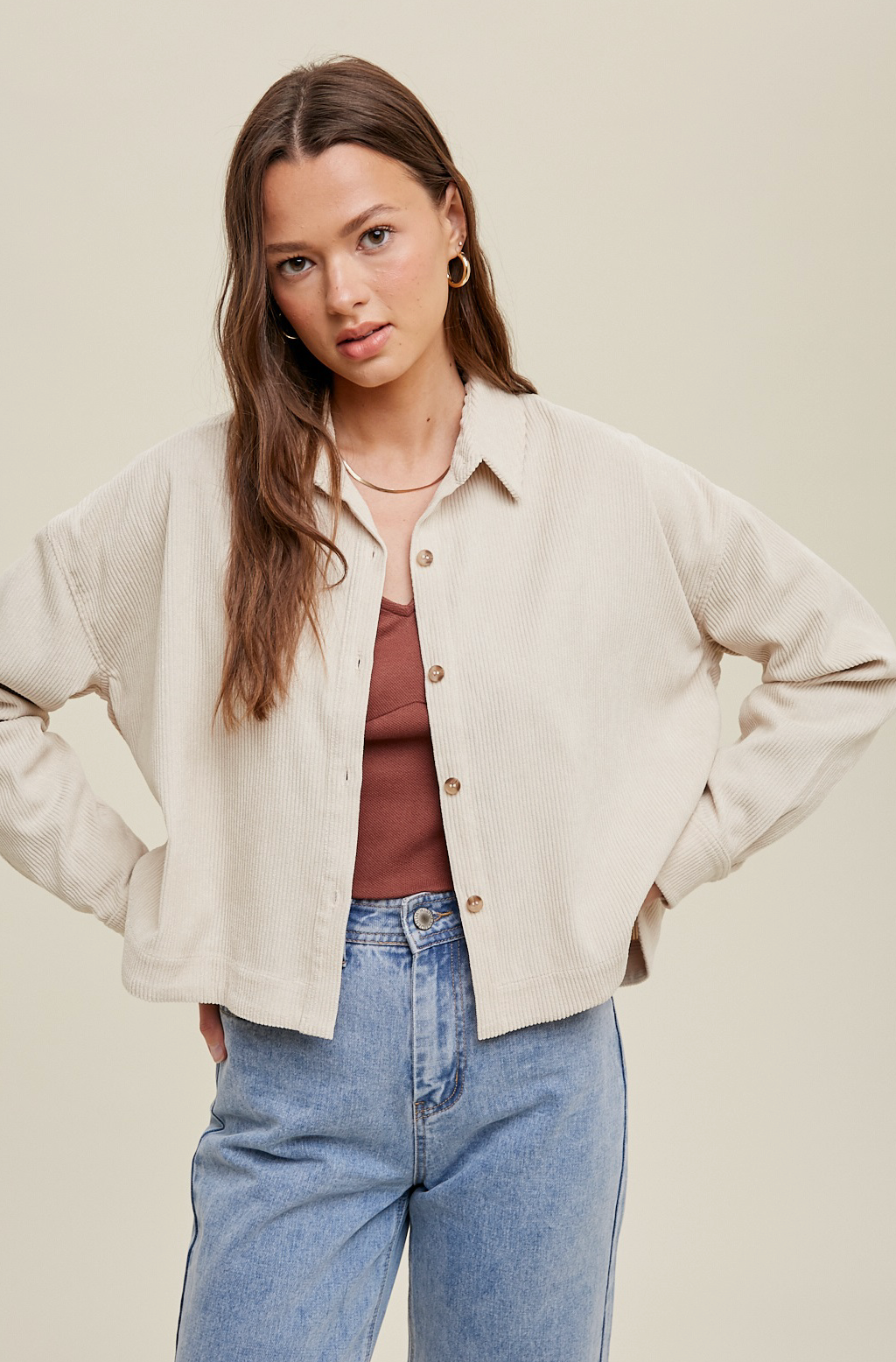 Sand Corduroy Cropped Jacket