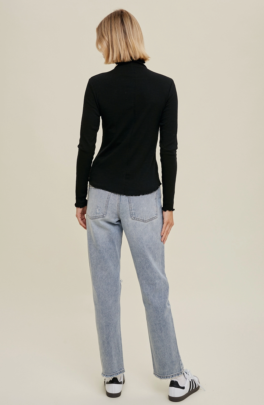 Black Ribbed Mock Neck Top