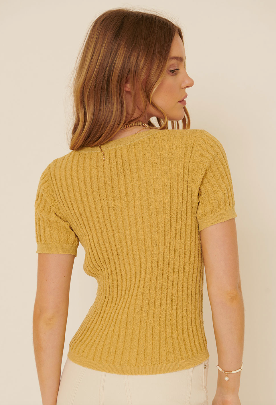 Ribbed Button Front Top