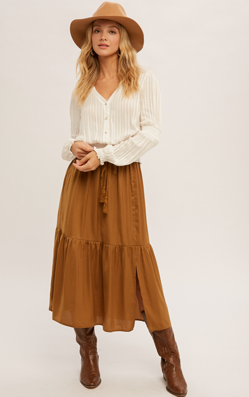 Tube Sleeve V-Neck Blouse