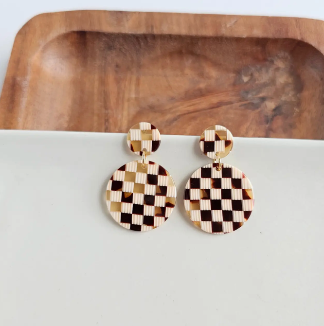 Brown Checker Earrings